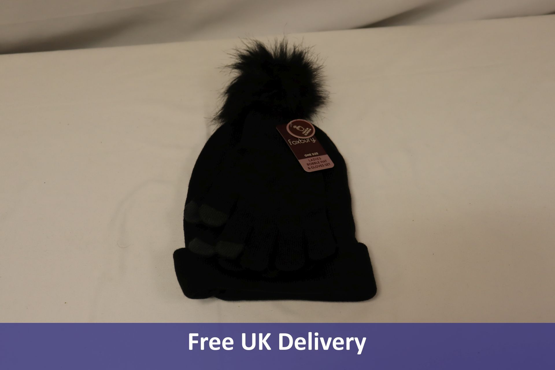 Eight Foxbury Women's Bobble Hat and Touch Screen Glove Sets, Black, Onesize