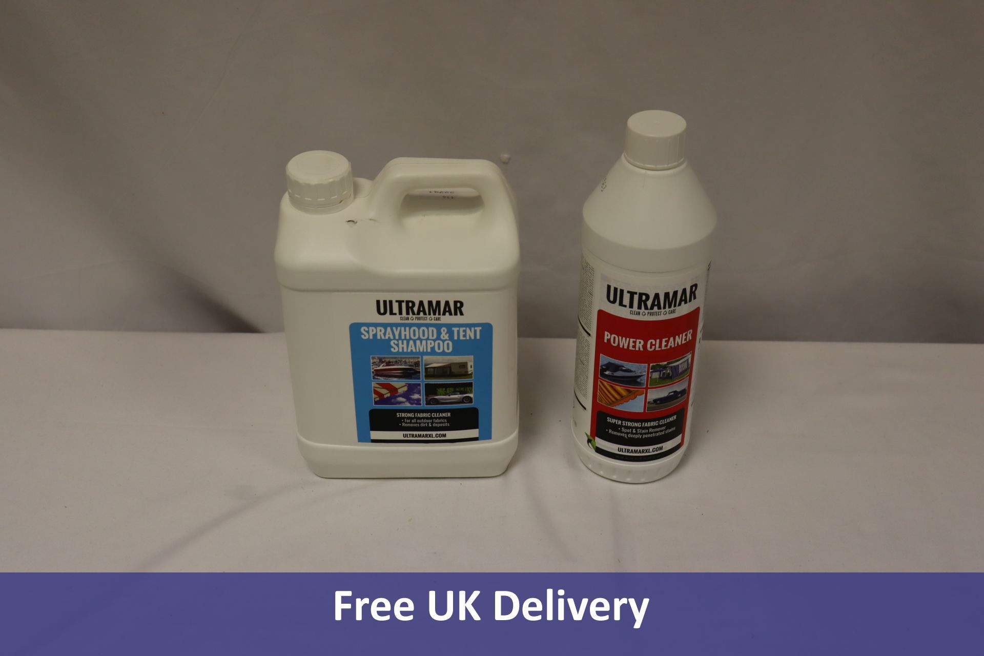 Two Ultramar items to include 1x Sprayhood and Tent Shampoo, 2.5L, 1x Power Cleaner, 1L