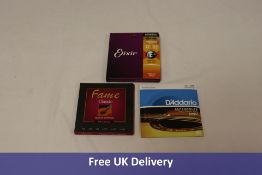 Six Acoustic Guitar String Sets to include 1x Elixir, 16052, 3x Fame Classic, GIT0013710-000, 2x D'A