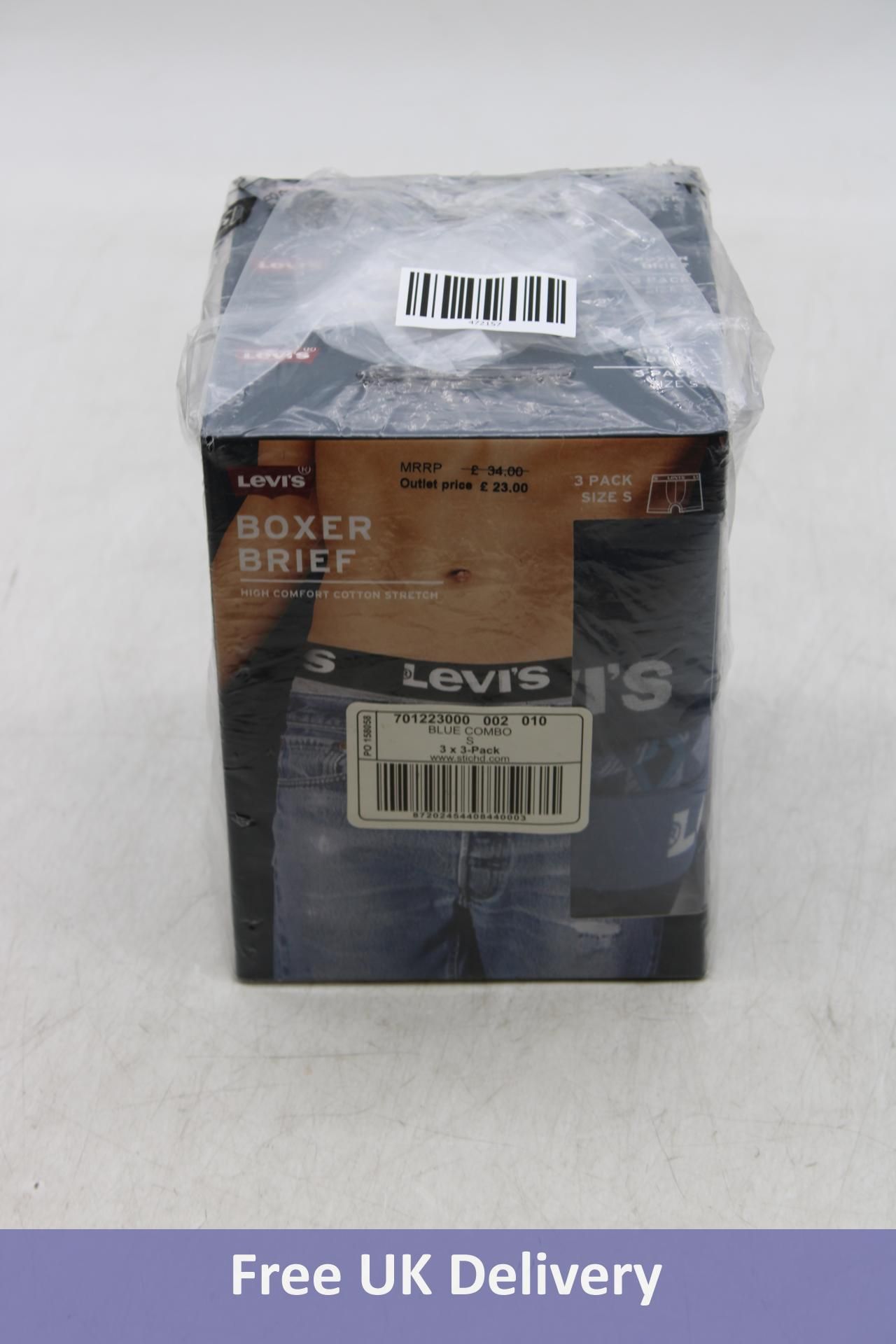 Nine Pairs Levi Boxer Briefs, Blue Combo, Size S