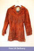 Genuine Leather Cowboy Native American Suede Western Jacket With Frings, Dark Tan, Size M