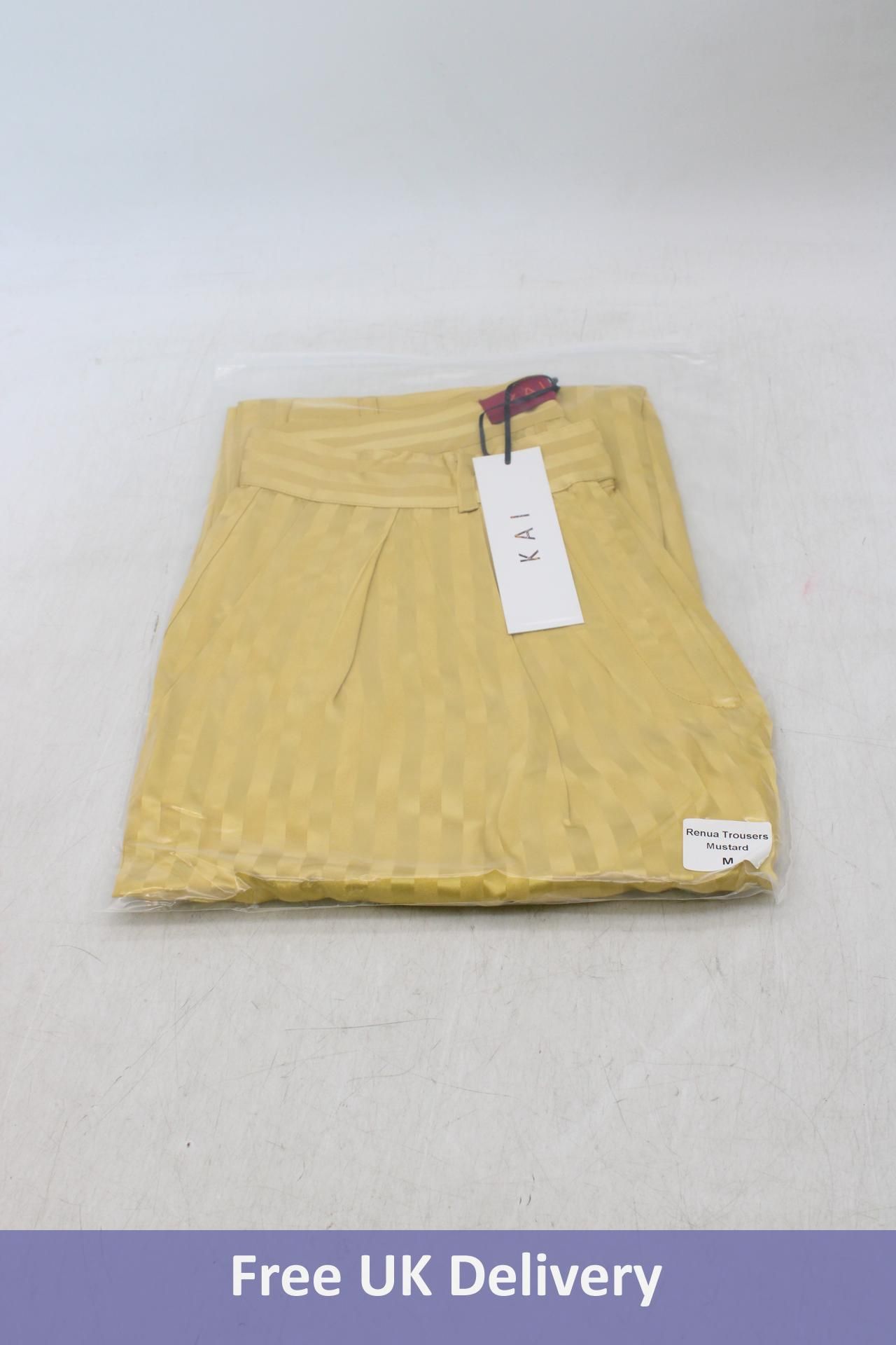Kia Renua Striped Silky Trousers, Mustard, Small