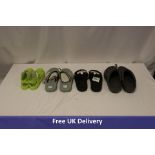 Four Pairs of Sandals to include 1x JuJu Women's Maxi Flat Jelly Sandals, Lime Green, UK 3, 1x Adida