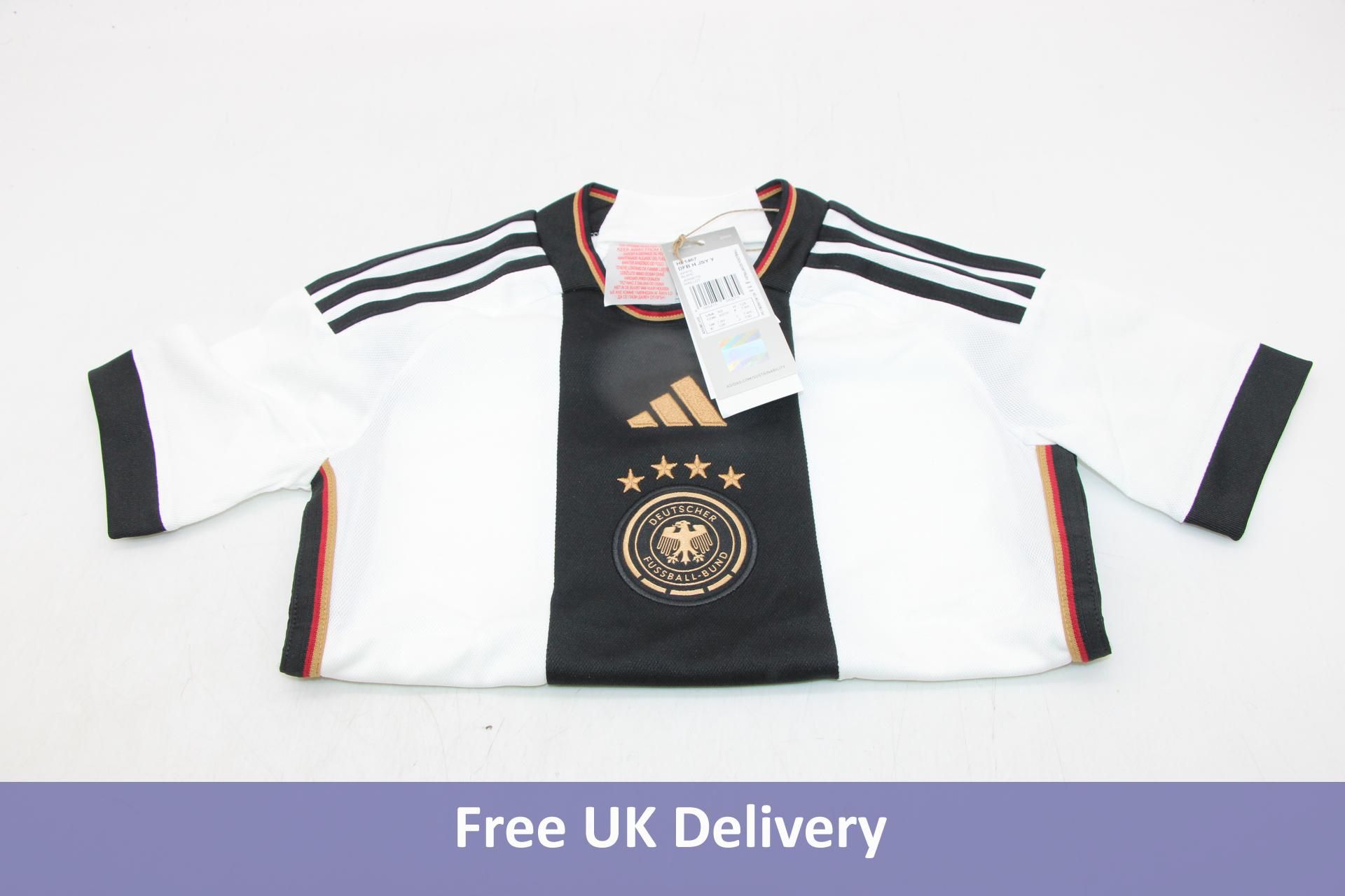 Two Adidas Germany DFB H JSY Y T-Shirt, White/Black, UK 15-16Y