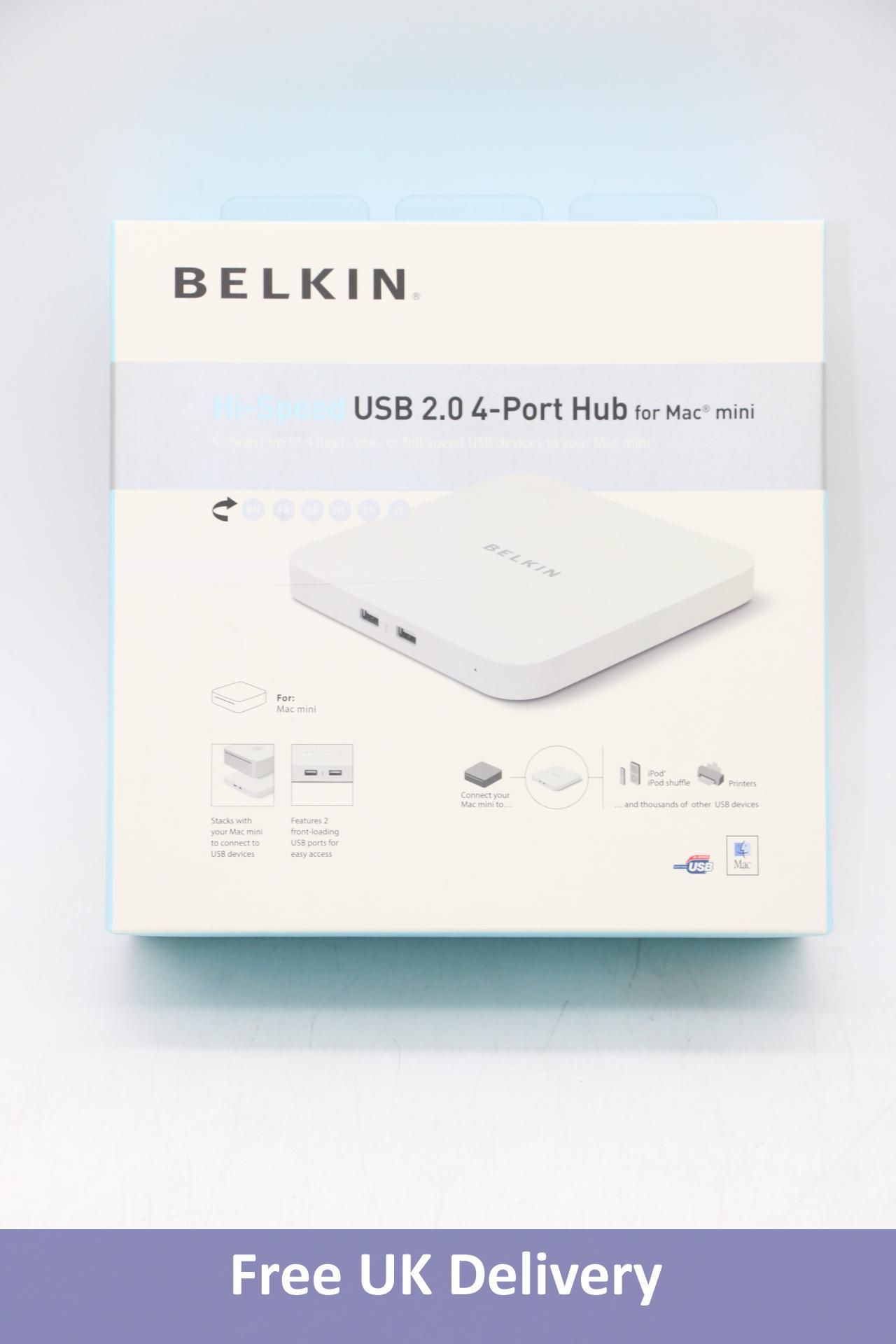 Two Belkin USB 2.0 & Firewire, 4-Port Hub for Mac Mini, White