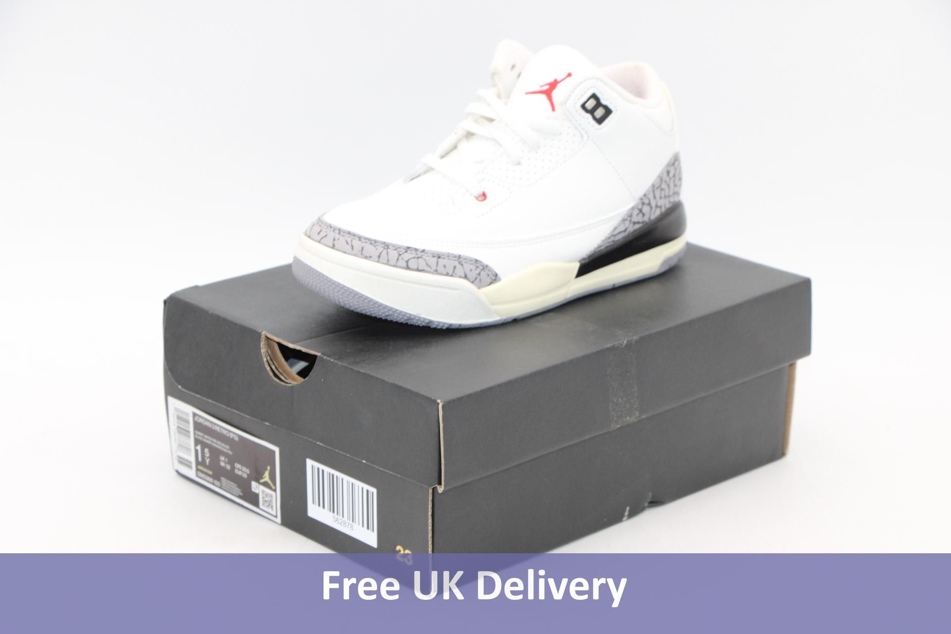 Nike Jordan 3 Retro, White/Red/Black, UK 1 Kids