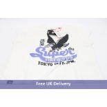 Two Superdry Embellished Poster Cap Sleeve T-Shirt, Winter White, Includes, Size 1 x L, 1 x M
