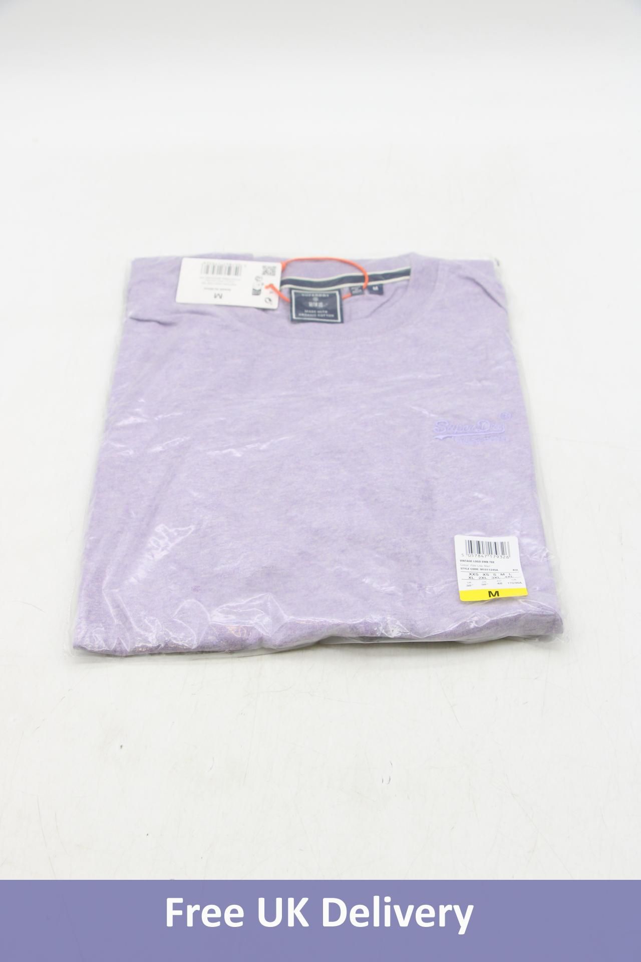 Three Superdry Vintage Logo EMB Tees, Pale Lilac Marl, L