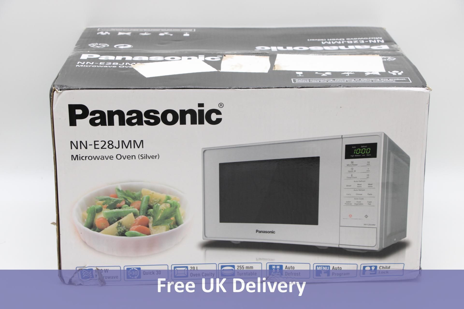 Panasonic 800W Standard 20L Microwave NN-E28JMM, Silver. Box damaged