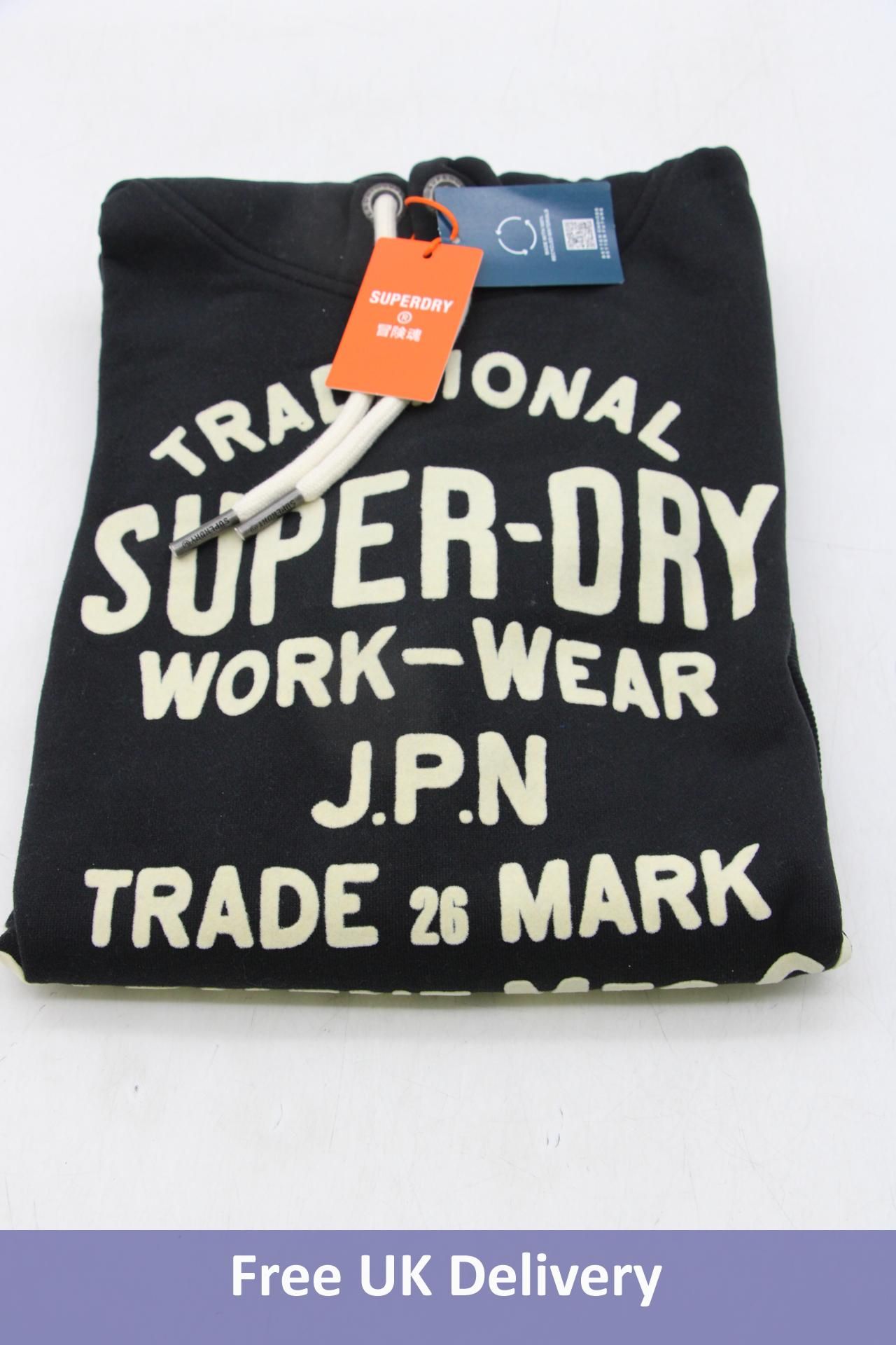 Superdry Workwear Flock Graphic Hoodie, Nero Black/White, Size L