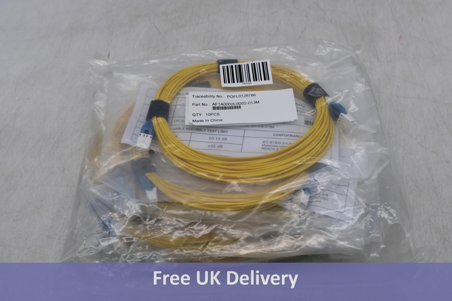 Ten Thirteen-metre Fibre Optic Cables, Yellow