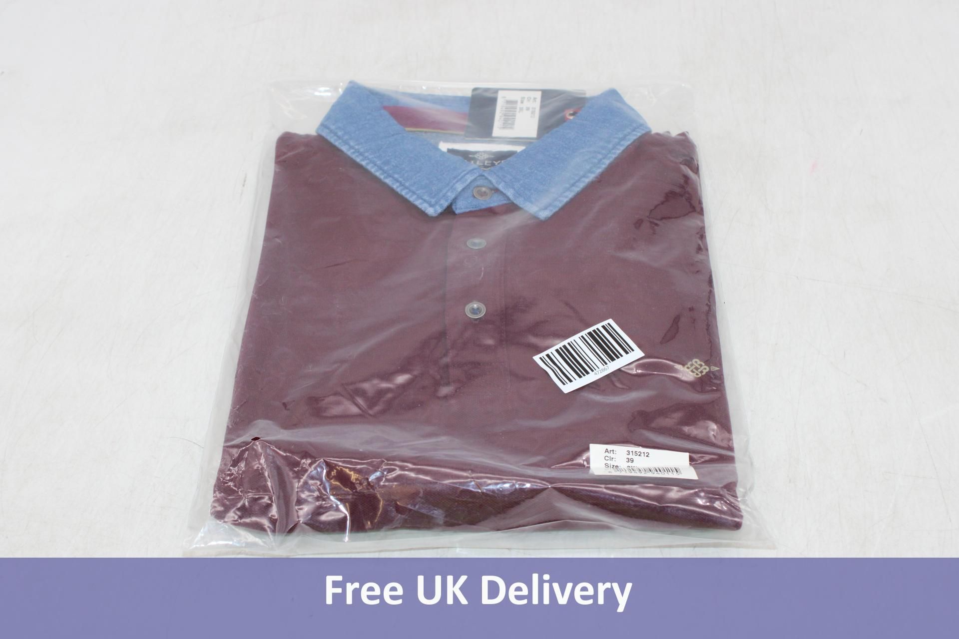 Baileys Denim Collar Solid Pique Polo Shirt, Burgundy, Size 3XL