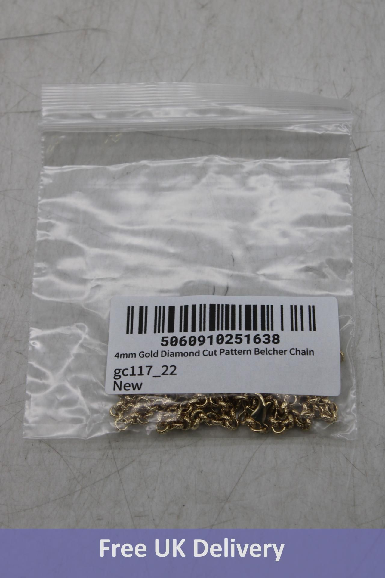 Three Unisex Diamond Cut Pattern Belcher Chains, Gold, 44mm, GC117-22