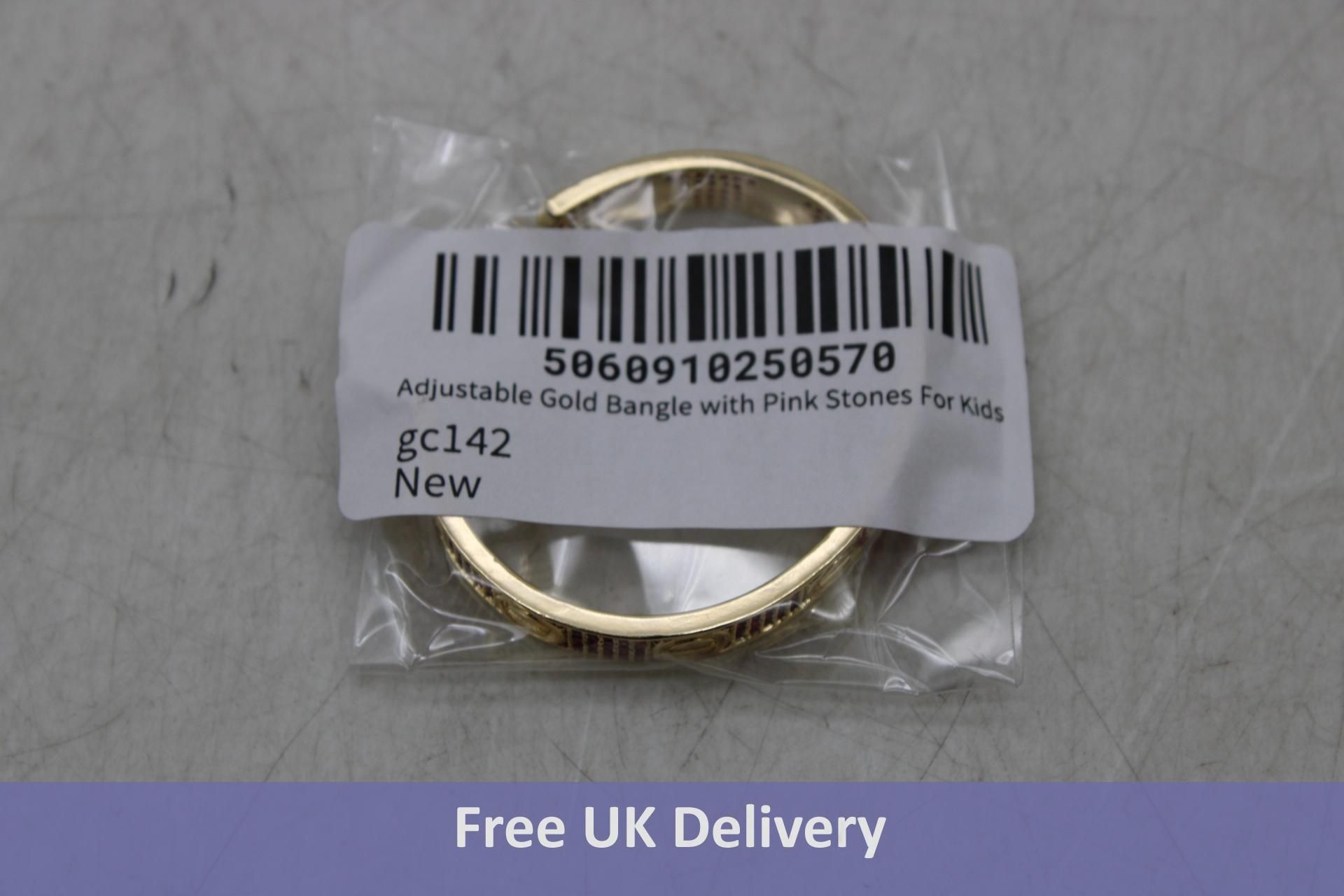 Four Adjustable Kids Bangles with Pink Stones, Gold Colour, GC142