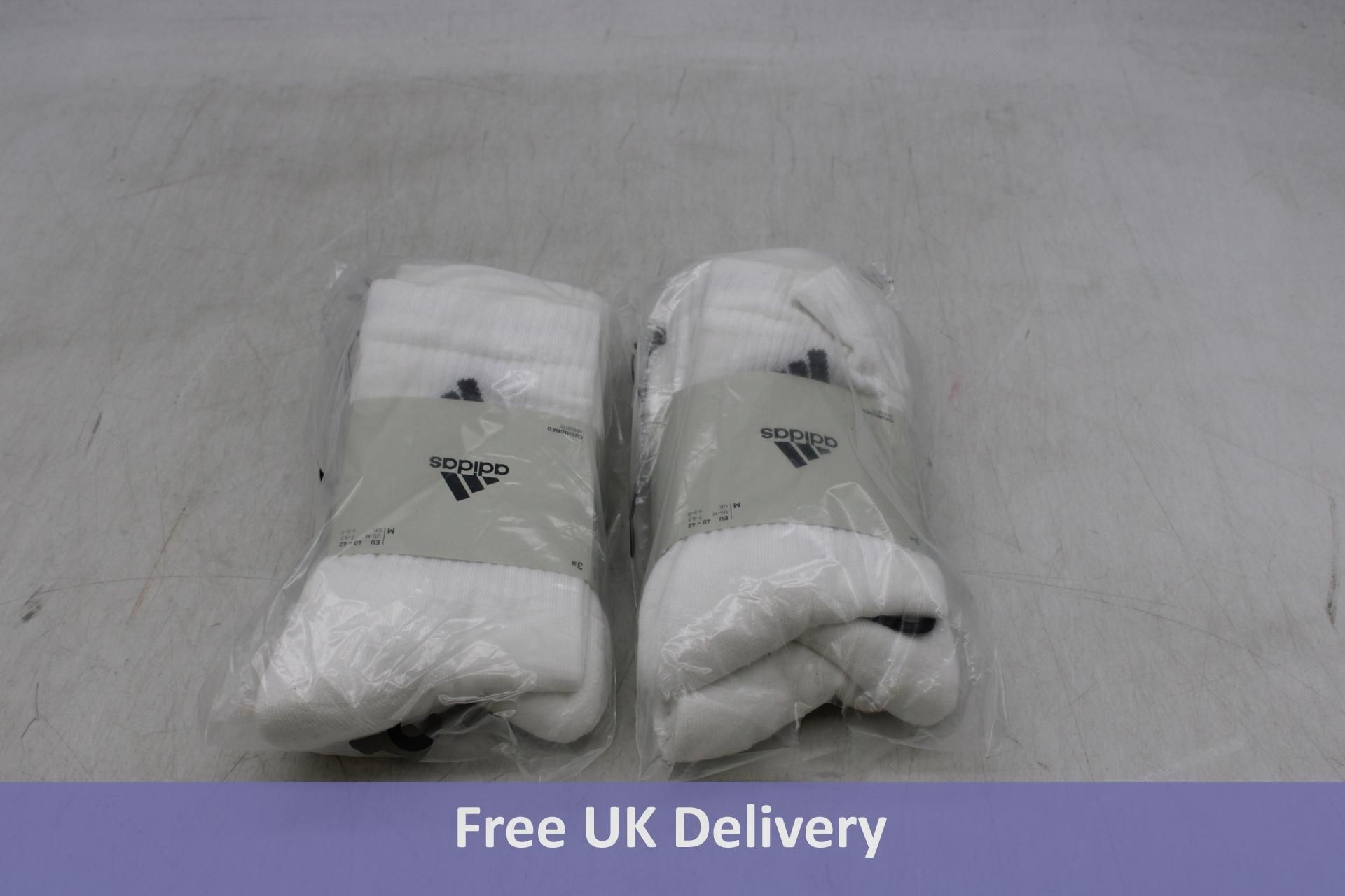 Fifteen packs of Adidas Cushioned Crew Socks, White, UK 6.5/8, 3 Pairs per Pack