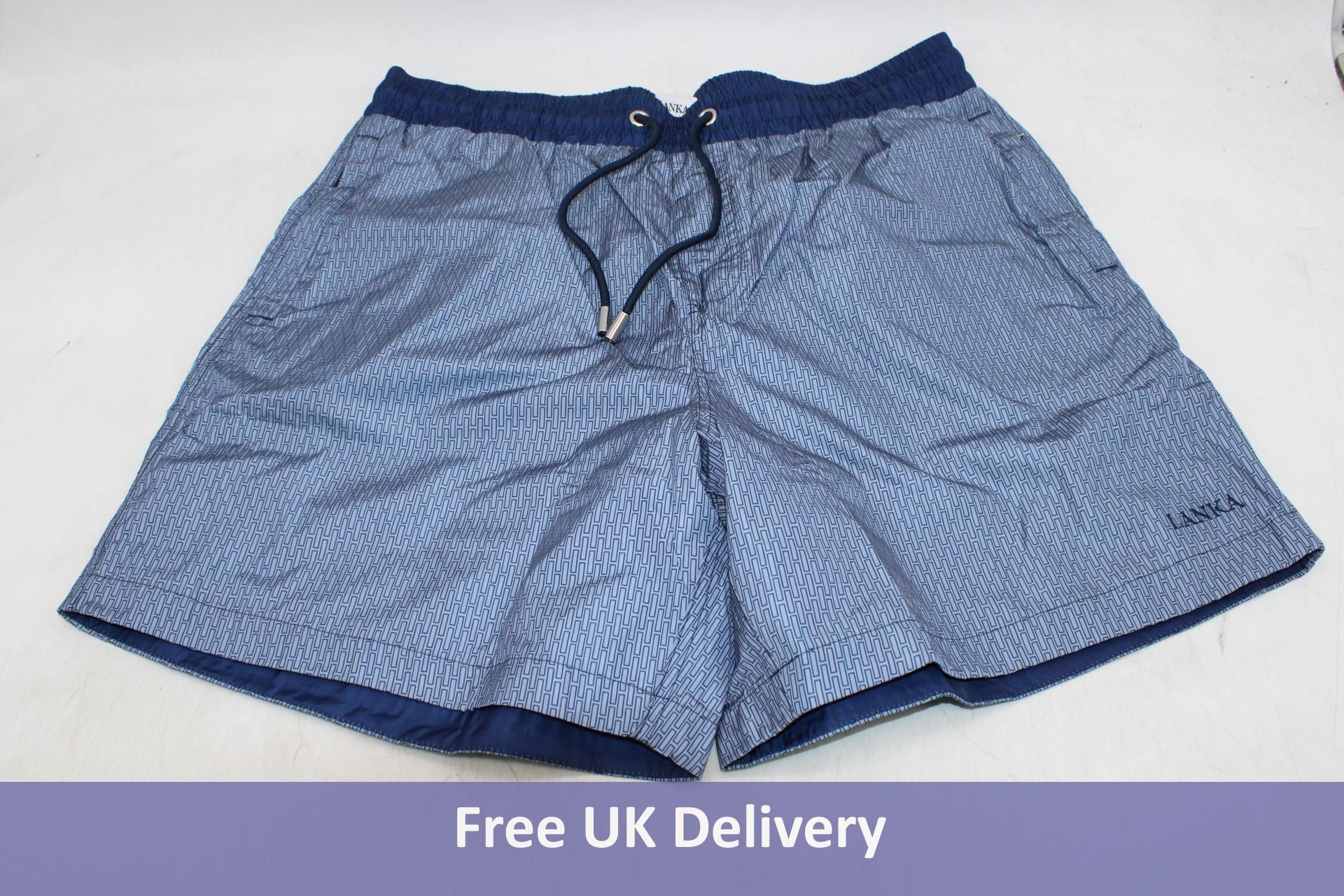 Two Pairs of Lanka Swim Shorts, Inner Mesh Lining, Twin Button Pockets, Steel Blue, Small