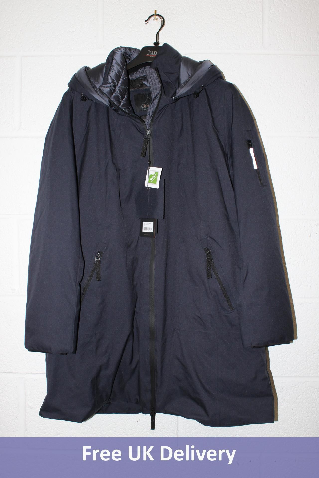 Junge Gunnild Long Hooded Waterproof Coat, Navy, Size 36