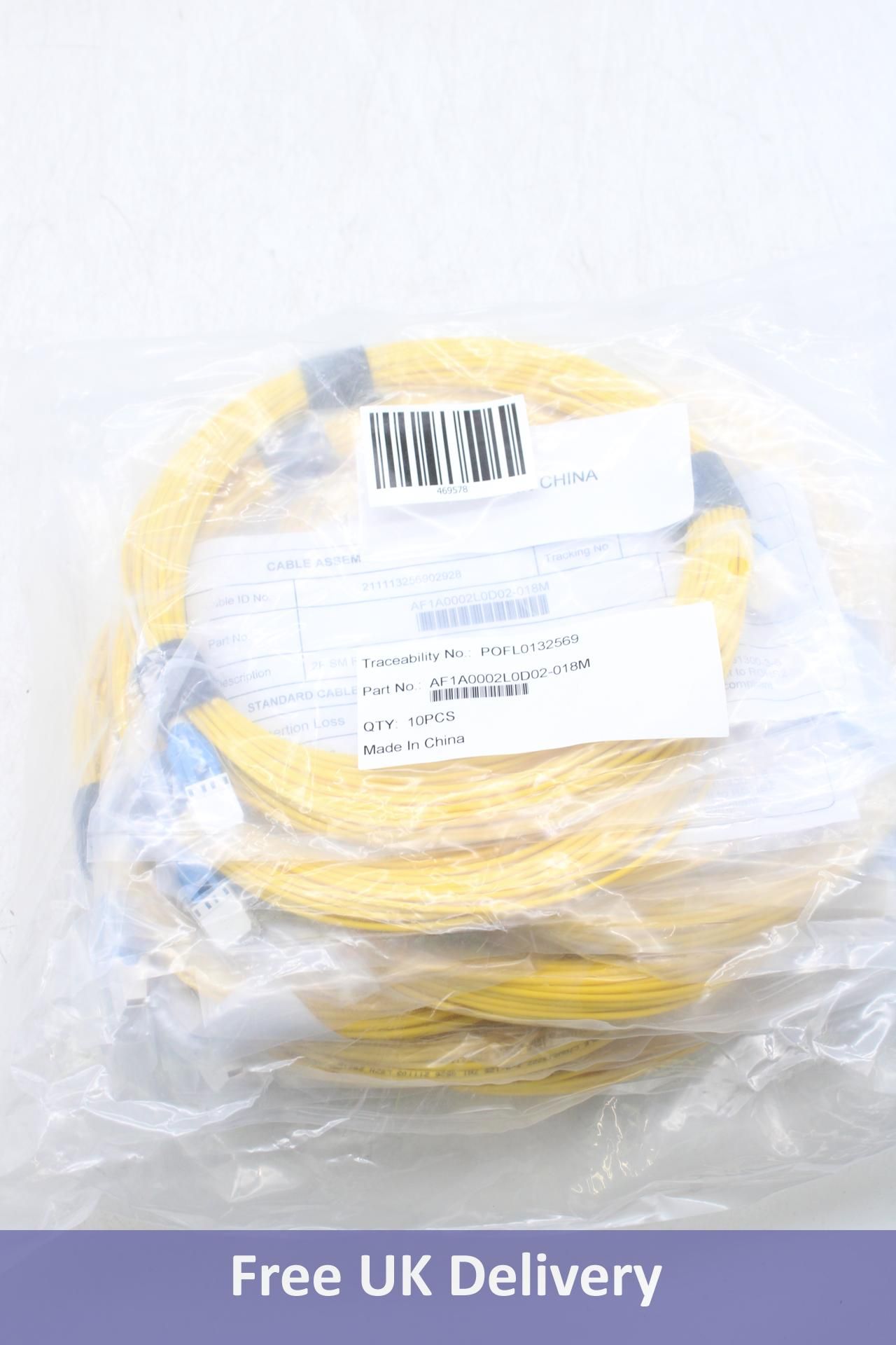 Ten Eighteen-metre Fibre Optic Cables, Yellow