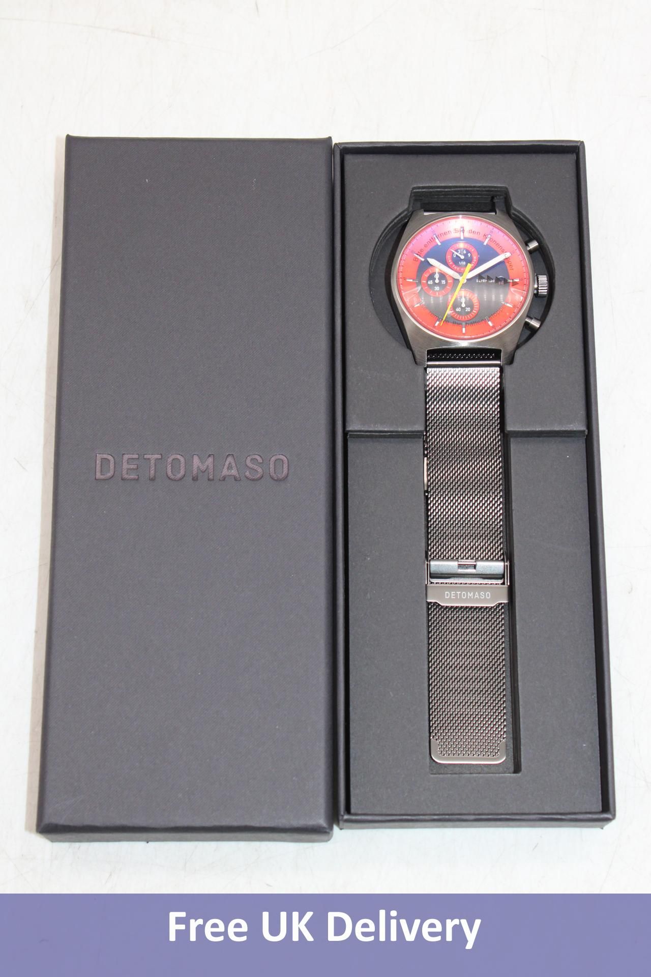 DeTomaso D10 Chrono Mesh Gray Matt Brushed Watch, Grey/Orange