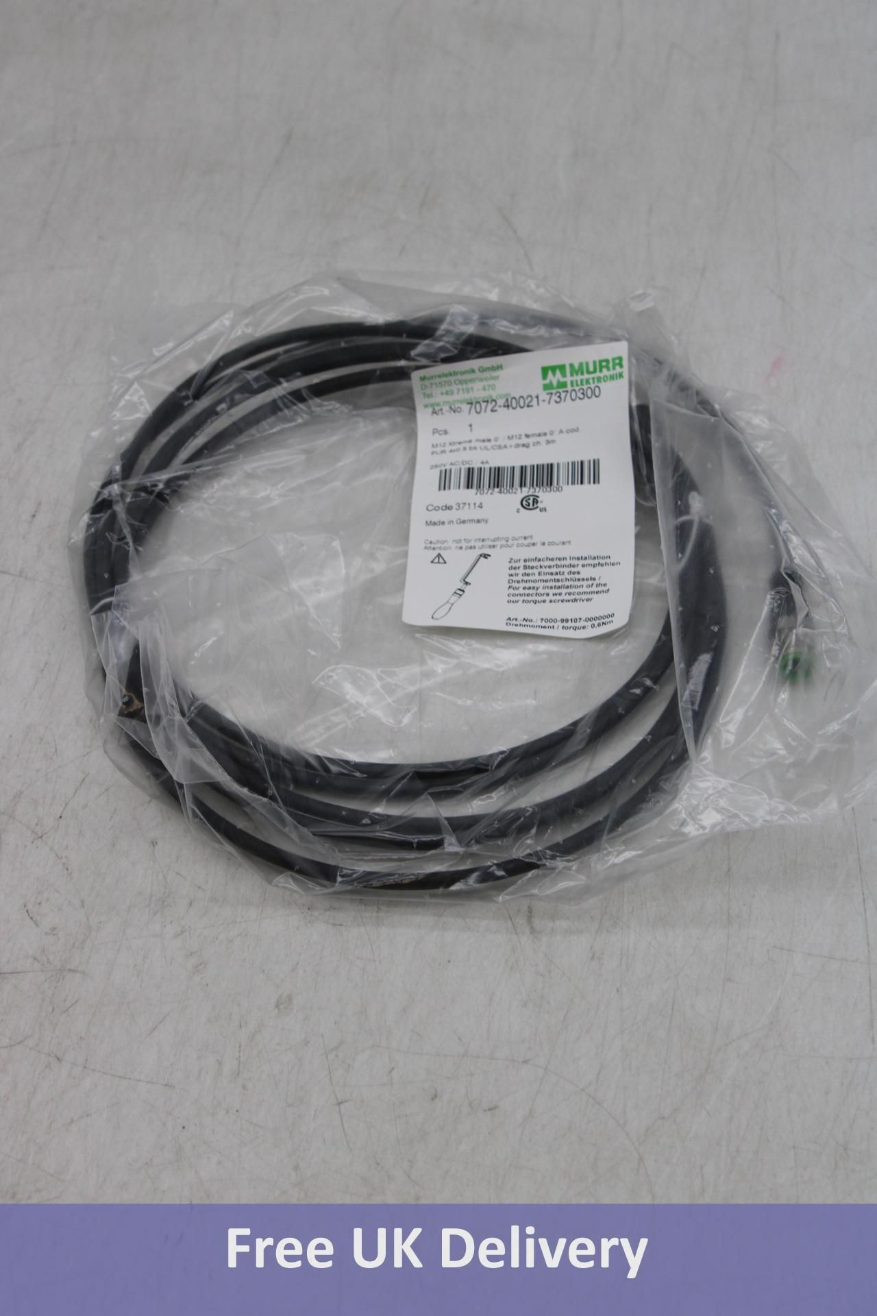 Five Murr Elektronik 7072-40021-7370300 M12 Female 0° A-COD. PUR 4X0.34 BK UL/CSA+DRAG CH. 3M