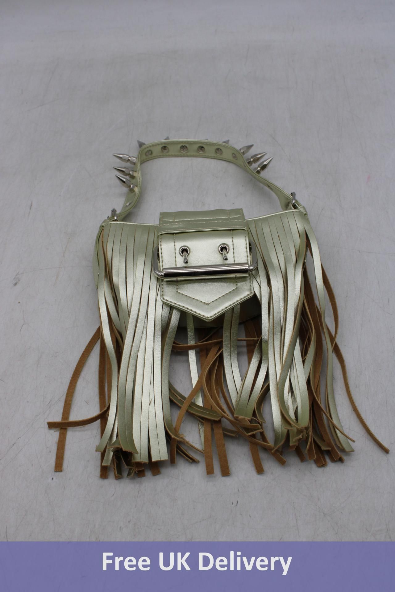 Vaquera Fringed Trim Curved Gold Leather Top Handle Bag