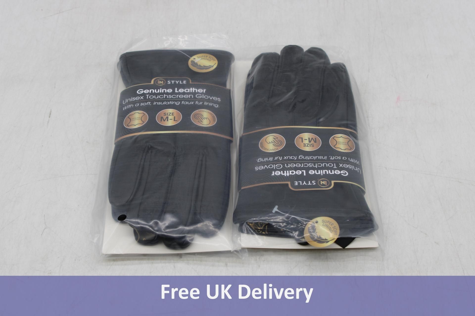 Five Pairs of iN Style Genuine Leather Unisex Touchscreen Gloves, Black, Size M-L