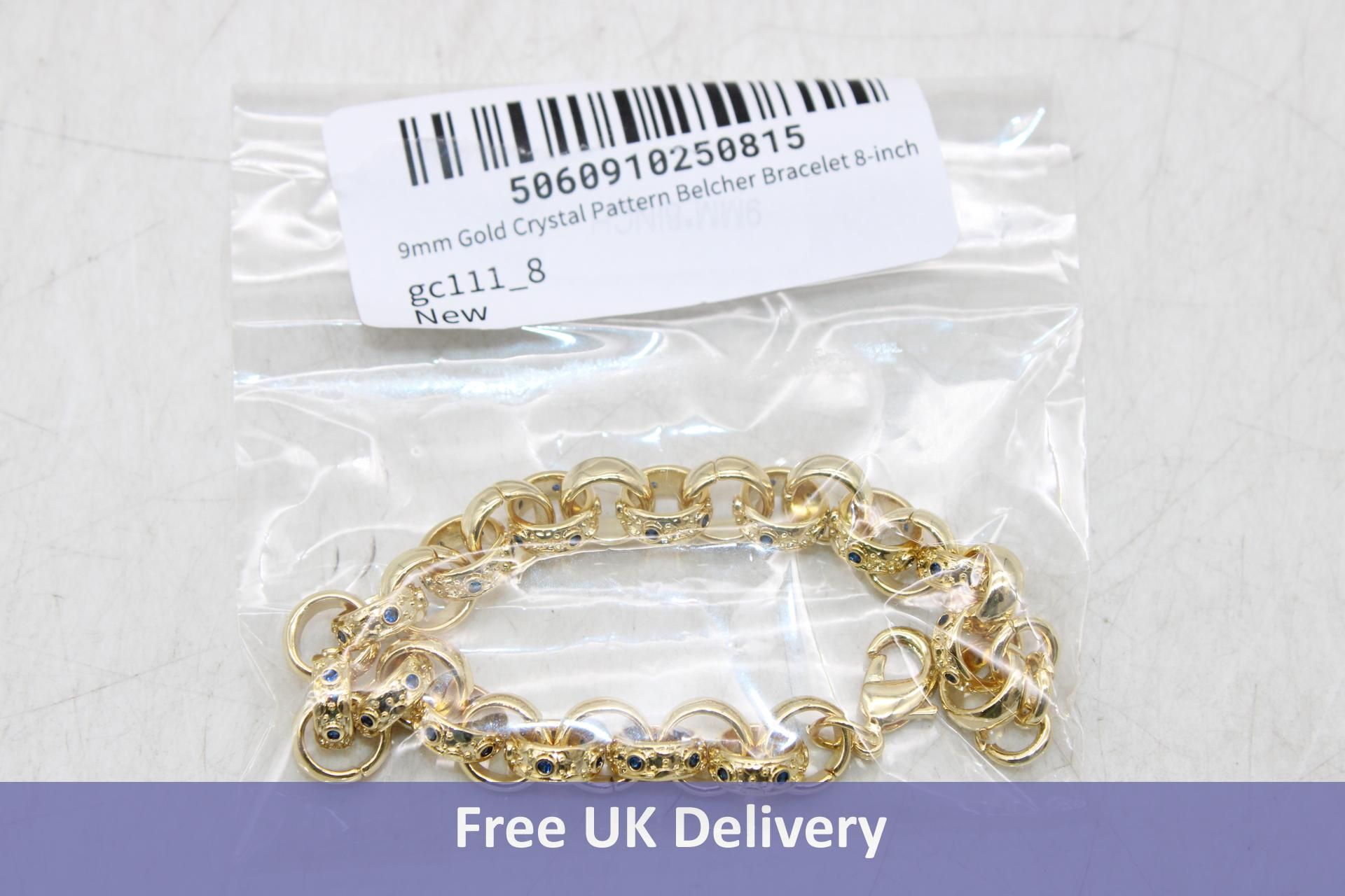 Women's Crystal Pattern Belcher Bracelet 9mm, Gold, GC111-8