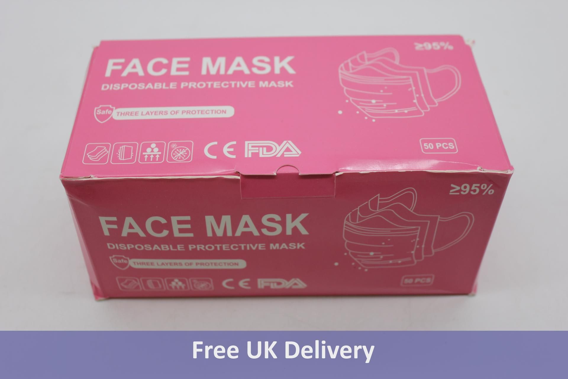 Fifty Boxes Face Masks, Protective 3 Ply Breathable Triple Layer Mouth Cover with Elastic Earloops,