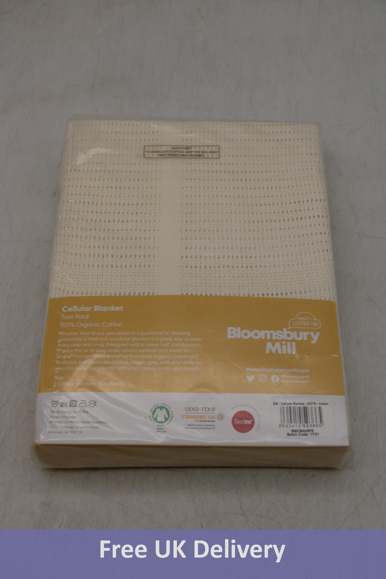 Twenty Bloomsbury Mill Twin Pack Baby Blanket Swaddle Comforters, Cellular Cotton, Cream