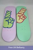 Seven Fingers Crossed Art Work Skateboard Deck, Pink/Green/Orange, Slightly Marked