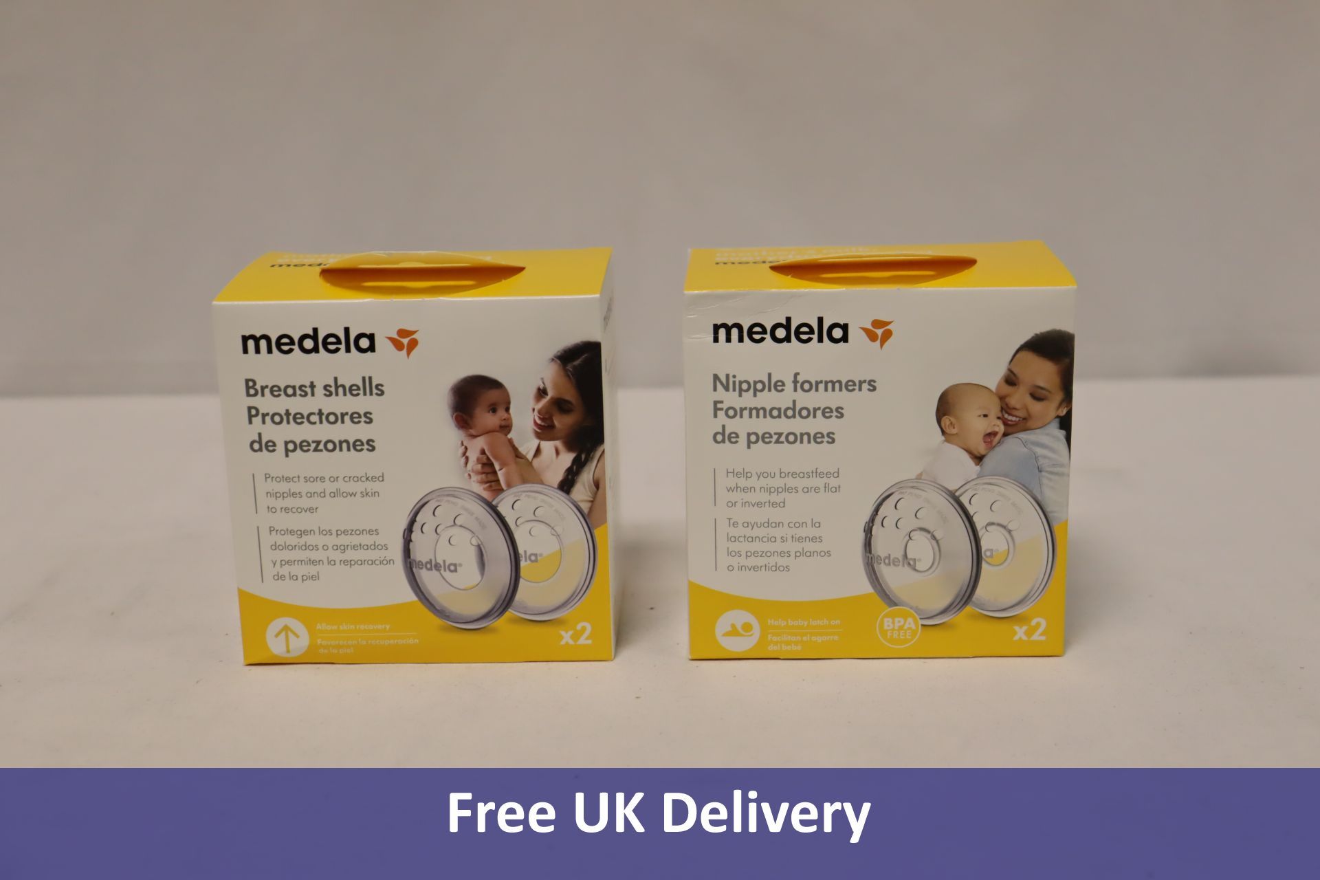 Two Medela items to include 5x Nipple Formers, 2 Piece Packs, 5x Breast Shells, 2 Piece Packs