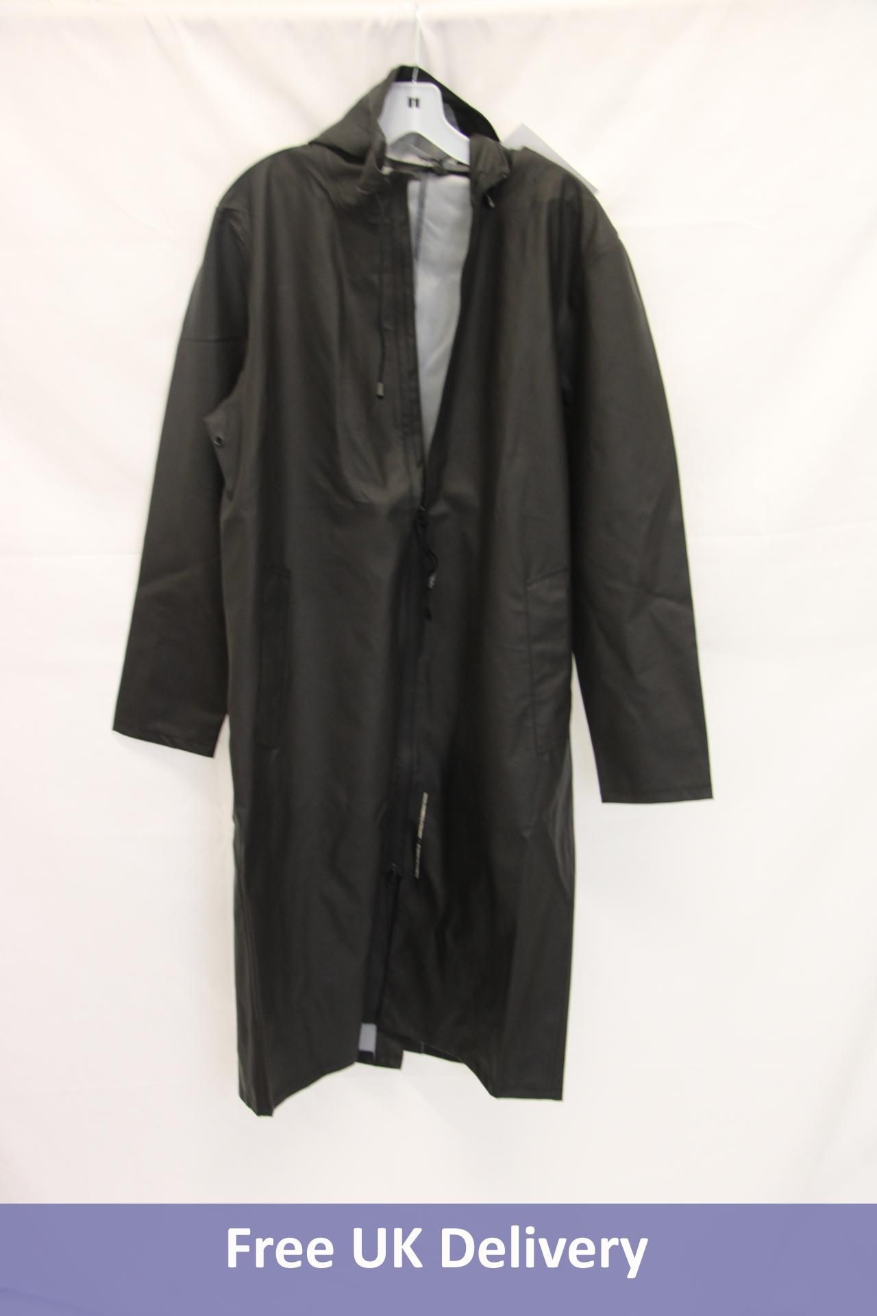 Stutterheim Stockholm Long Lightweight Zip Rain Jacket, Black, Size Large