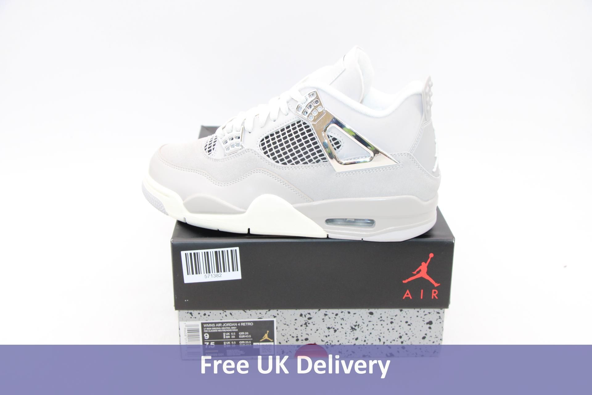 Nike Air Jordan 4 Retro Frozen Moments Trainers, Grey/White/Silver, Size UK 6.5