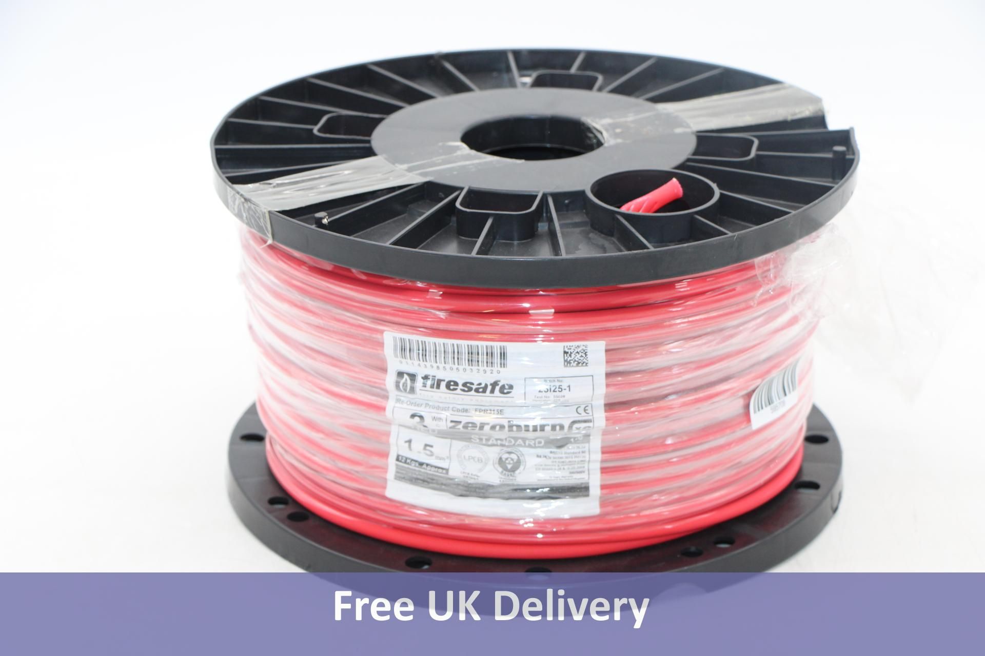 Zeroburn 1.5mm² FireSafe Cable 3 C+E, Red, 100m Drum, 3 Core, Damage to Reel, Cable Unaffected