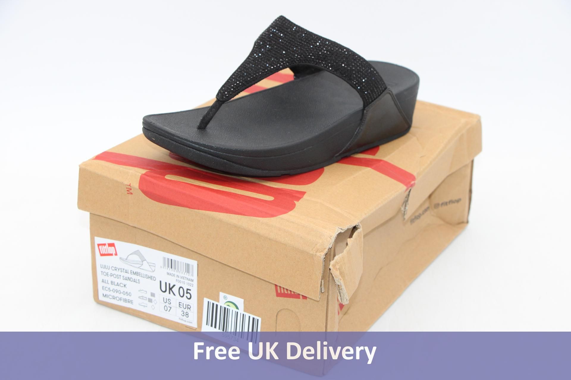 Fitflop Women's Lulu Crystal Embellished Toe Post Sandals, Black, UK 5