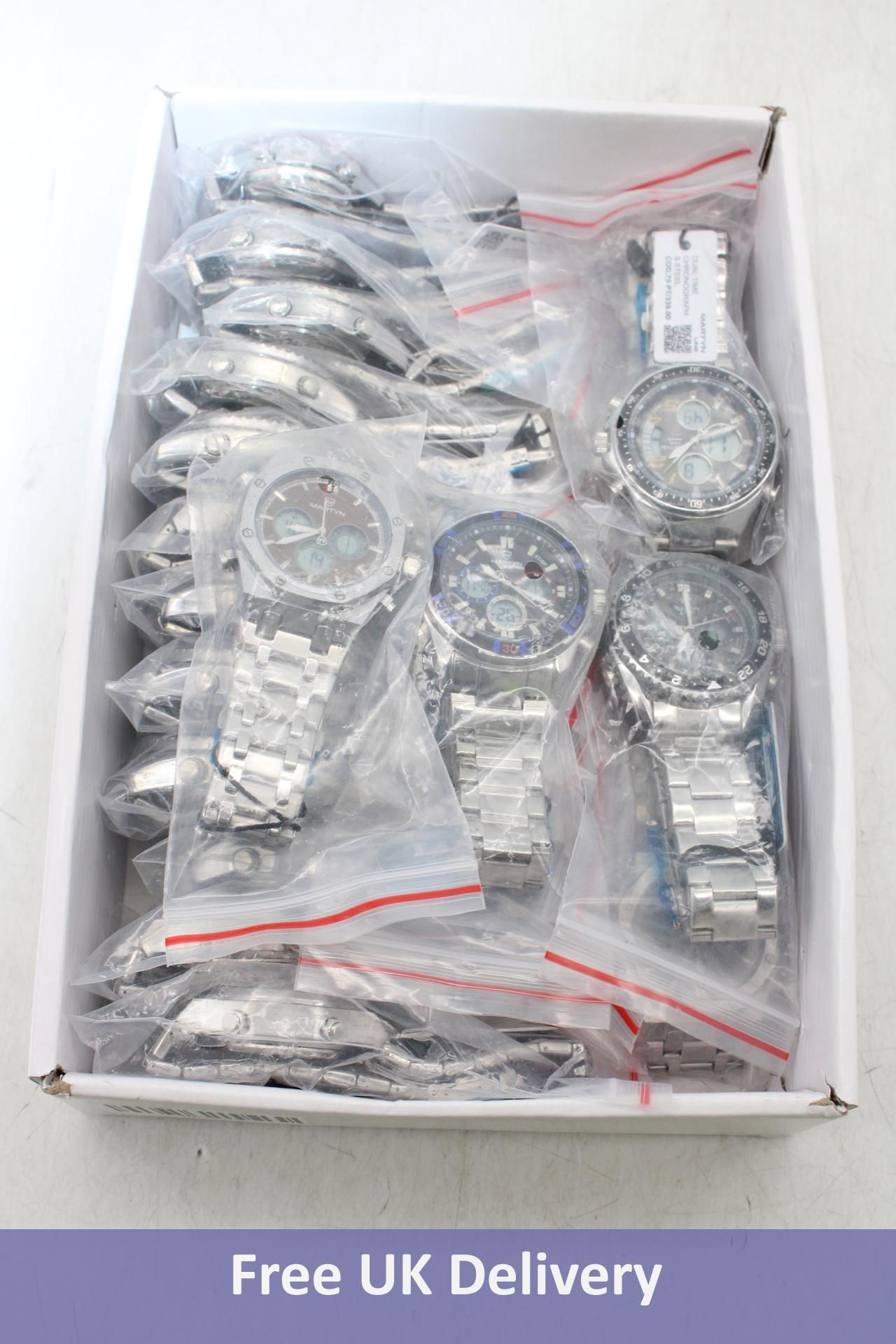 Eighteen Assorted Martyn Line Dual Time Chronograph Watches, with steel straps. New, no boxes, with