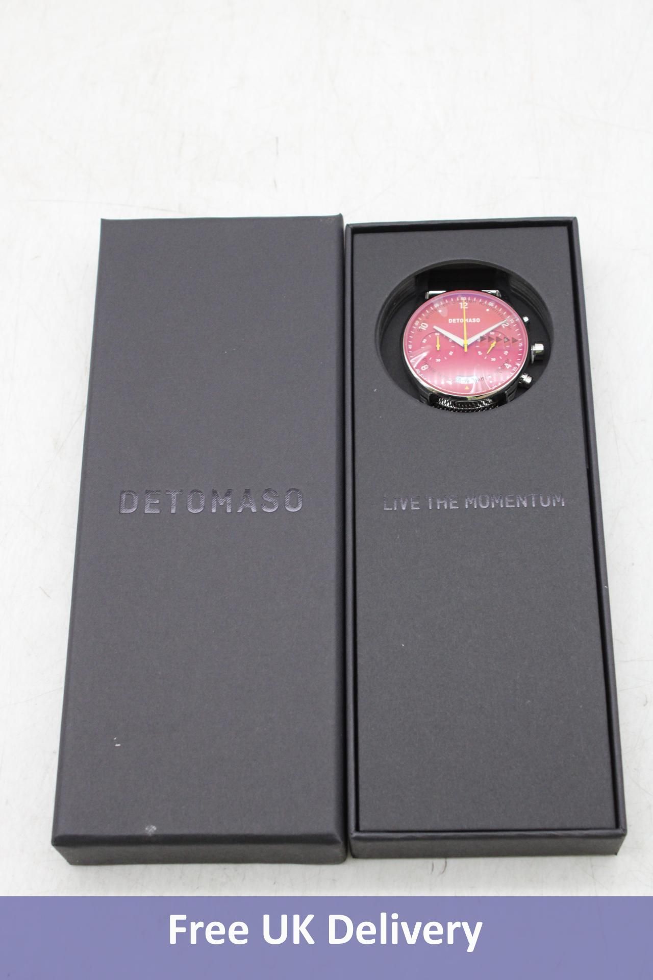 DeTomaso D02 Sorpasso Chrono Watch, Mesh Silver Polished/Rosso