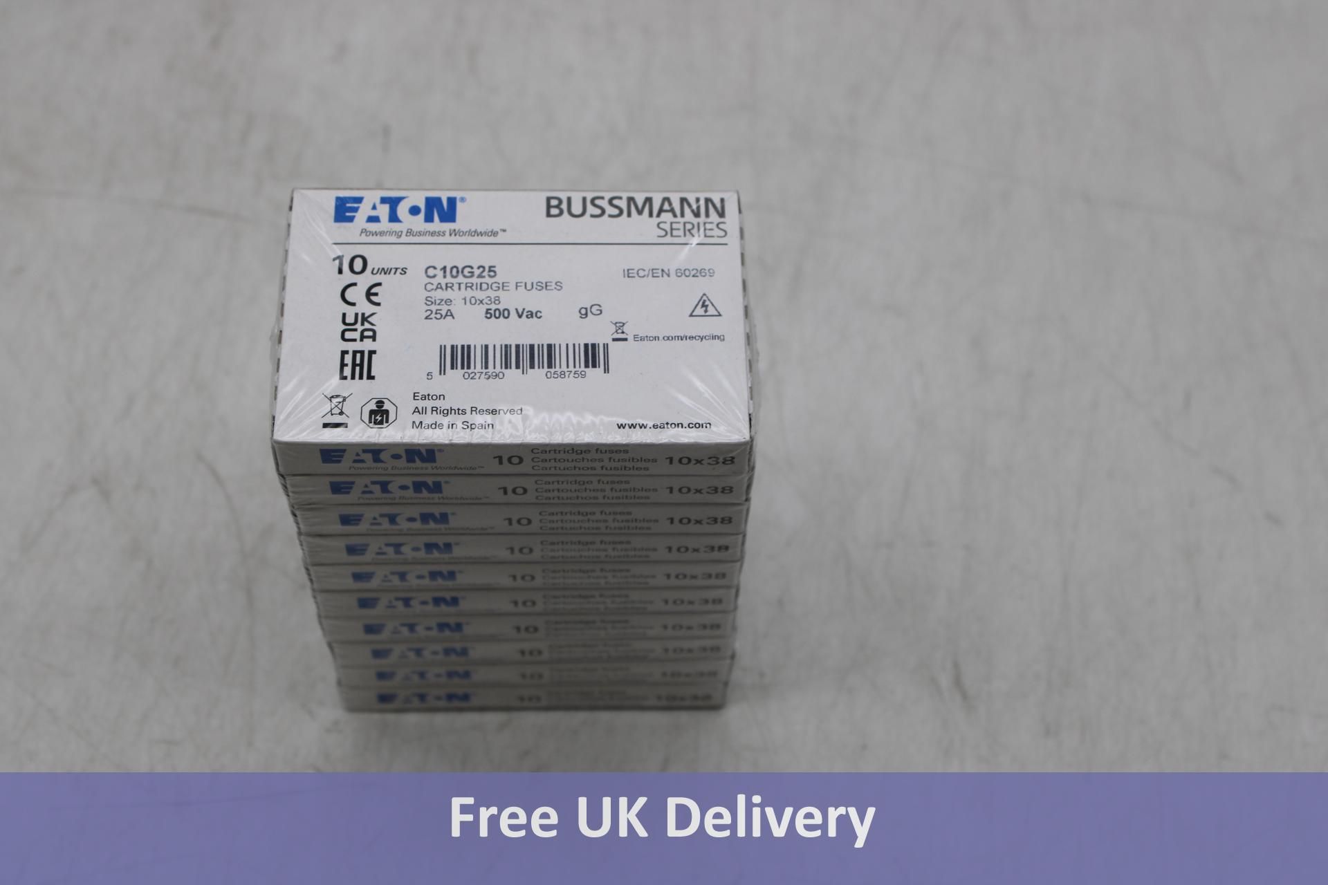 Ten packs of Ten Eaton Bussmann Series C10G25 Cylindrical Cartridge Fuse, 10 X 38, 500V 25A
