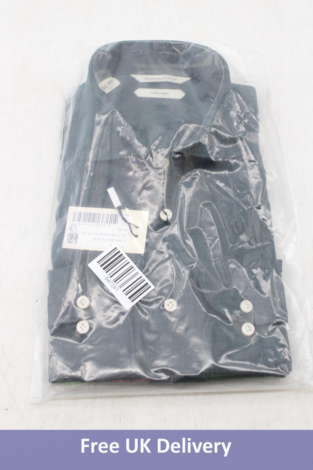 SuitSupply Pure Linen Slim Fit Shirt, Green, UK 14.5/15