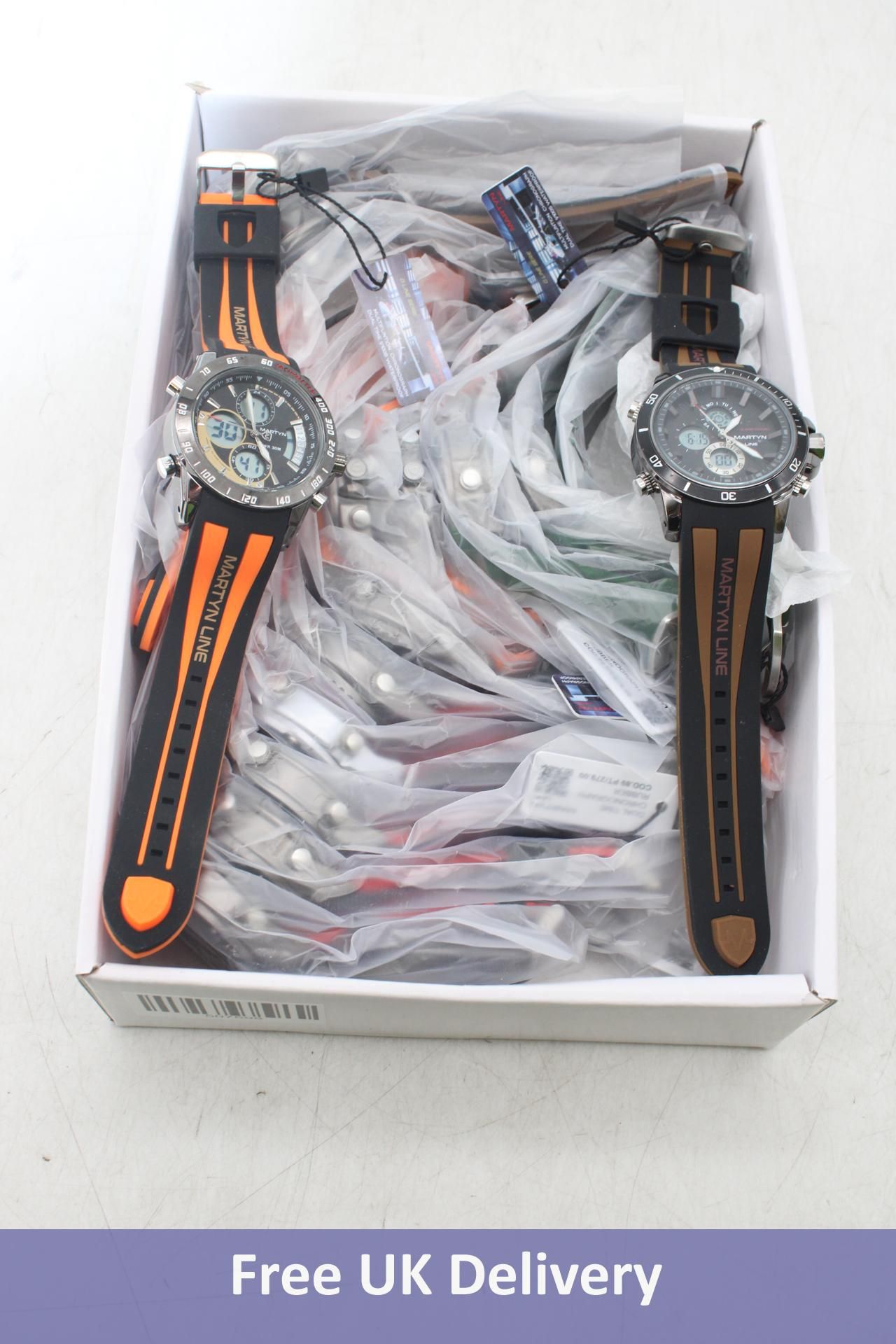 Fifteen Assorted Martyn Line Dual Time Chronograph Watches, with rubber straps to include Green, Ora