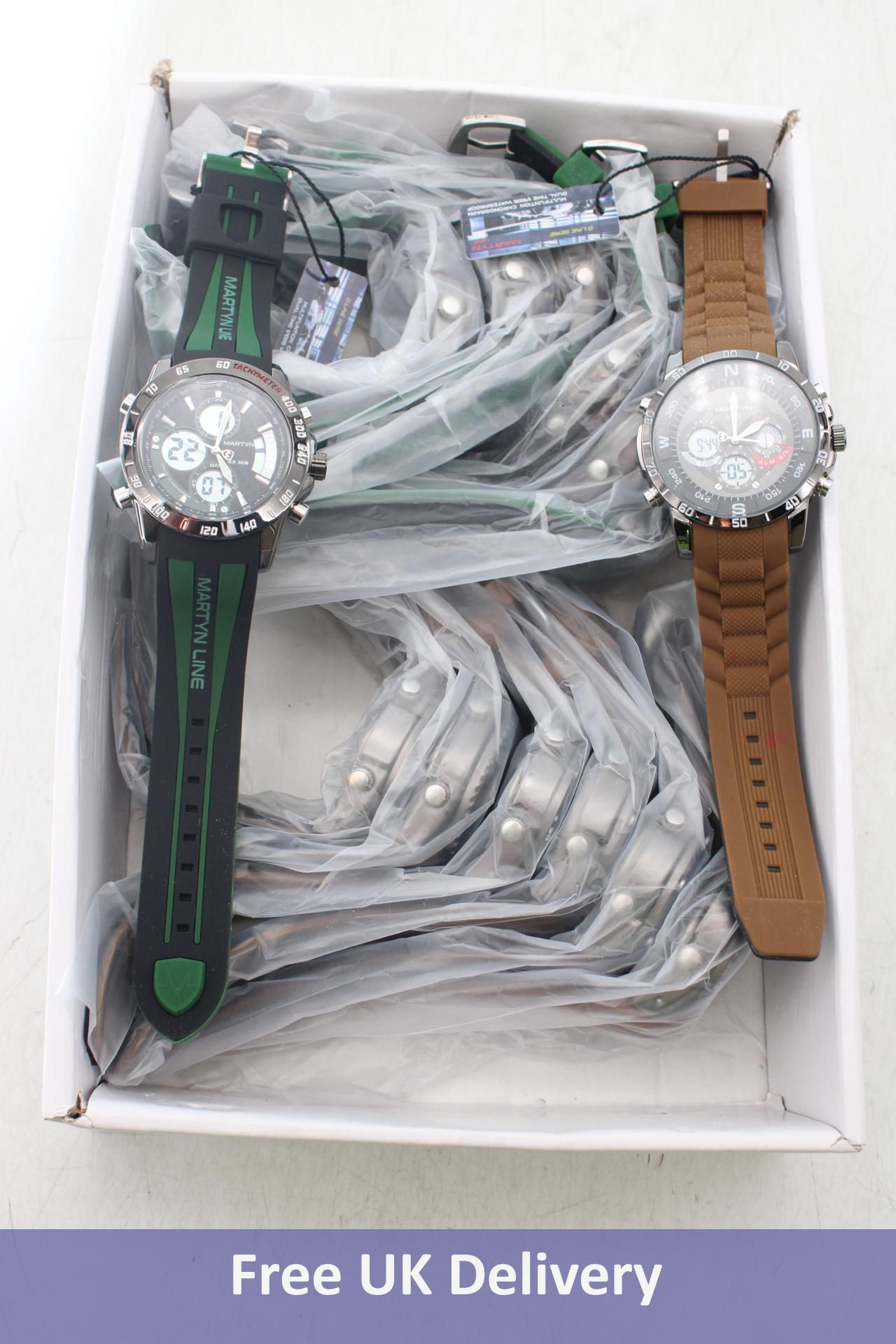 Fifteen Assorted Martyn Line Dual Time Chronograph Watches, with rubber straps to include Green and