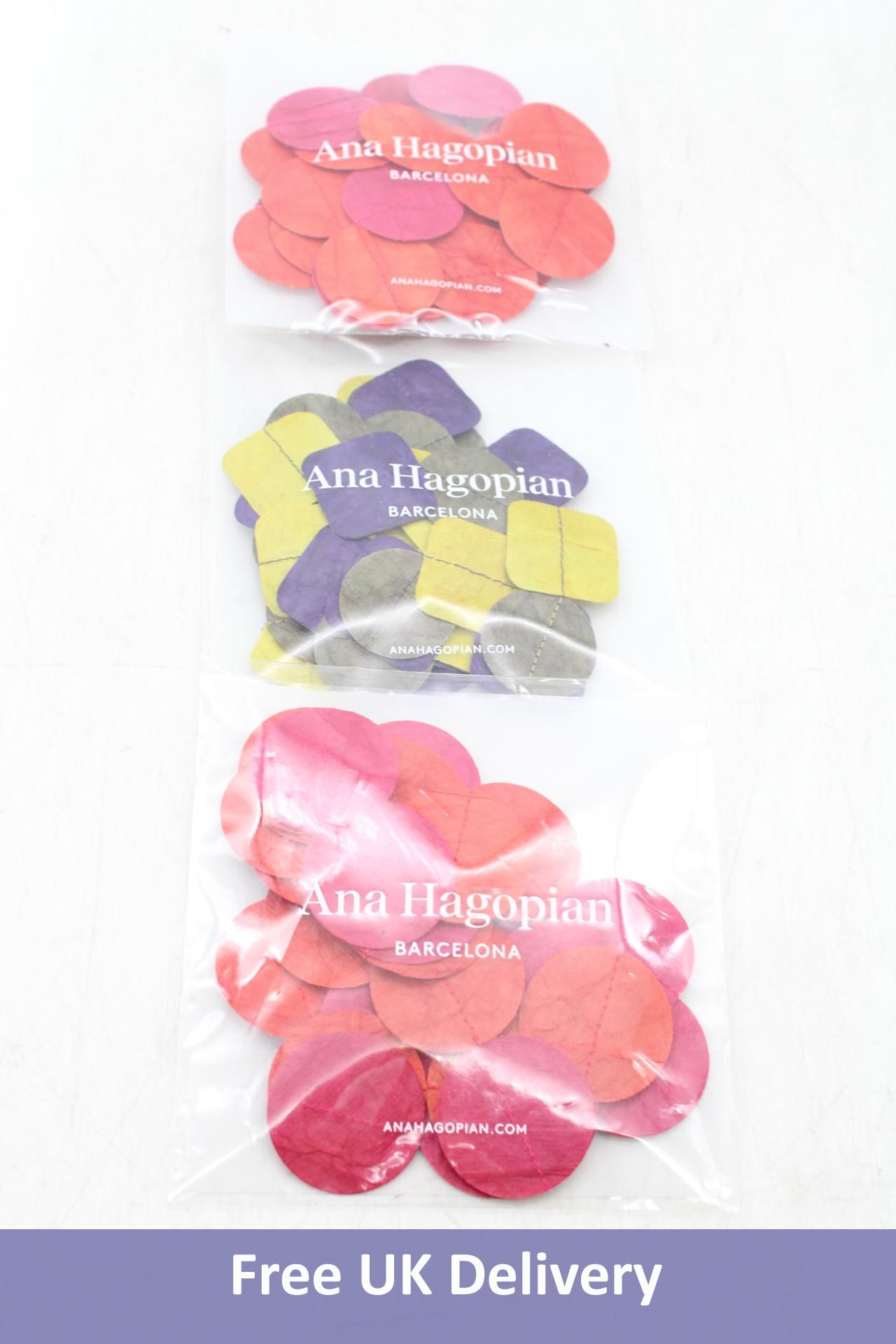 Three Ana Hagopian Handmade Paper Jewellery, Dotty Necklace, 2x Orange/Red, Dotty Square 1x Yellow/M