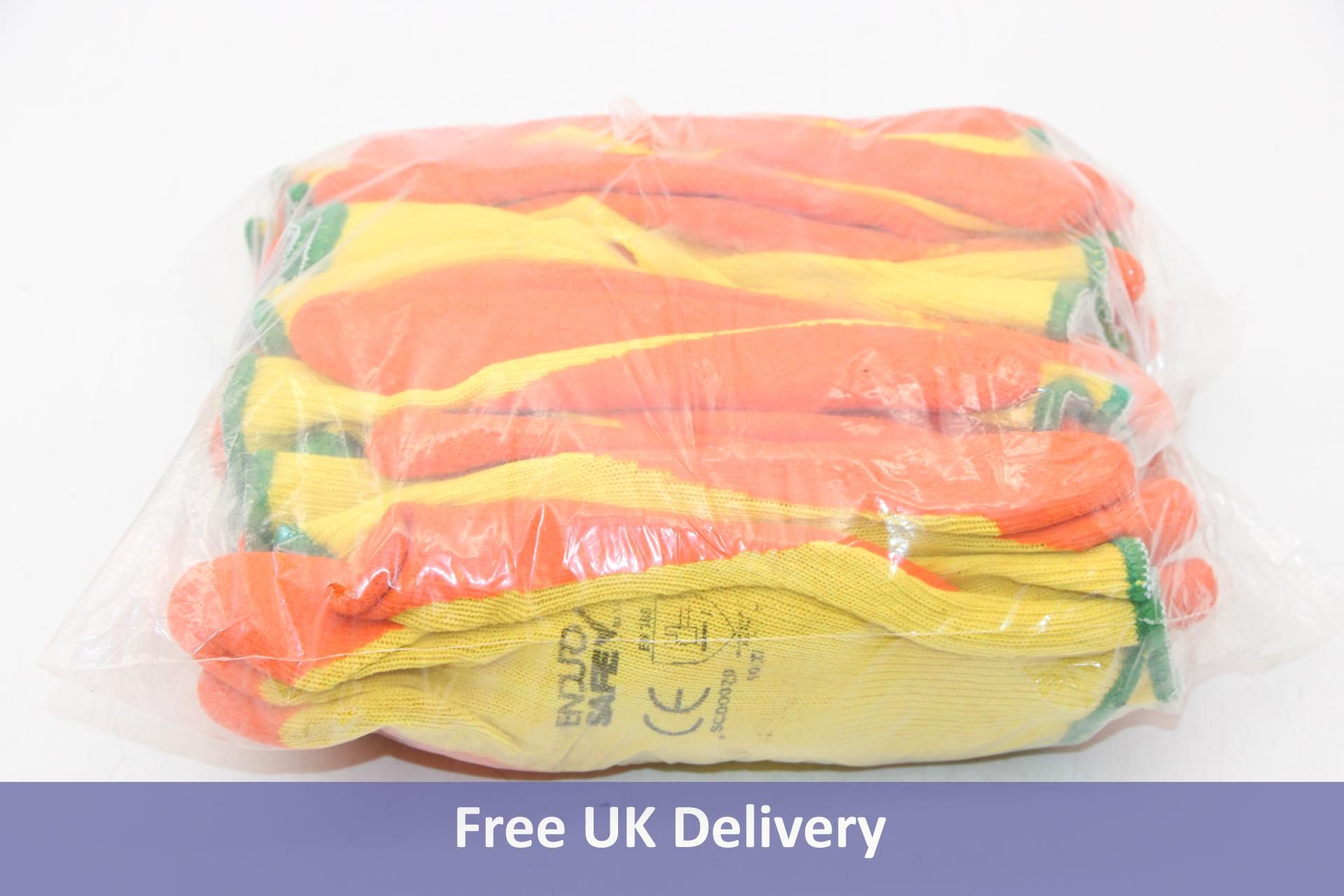 Ten packs of Enduro Safe Gloves, Yellow Orange, SC00070, 10/XL, 12 pairs Per Pack