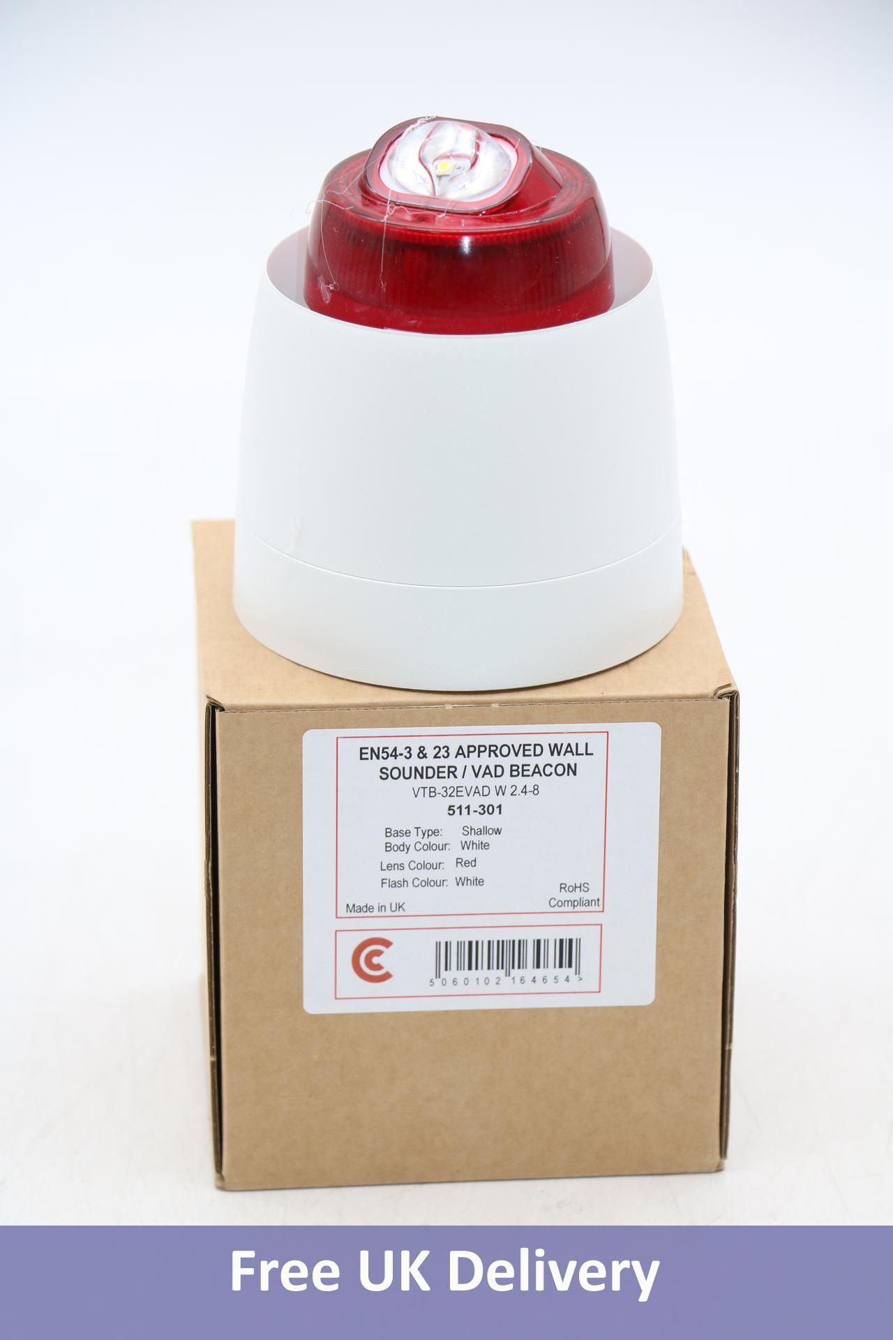 Eleven EN54-3 & 23 Approved Wall Sounder/VAD Beacon, White with Red Lens