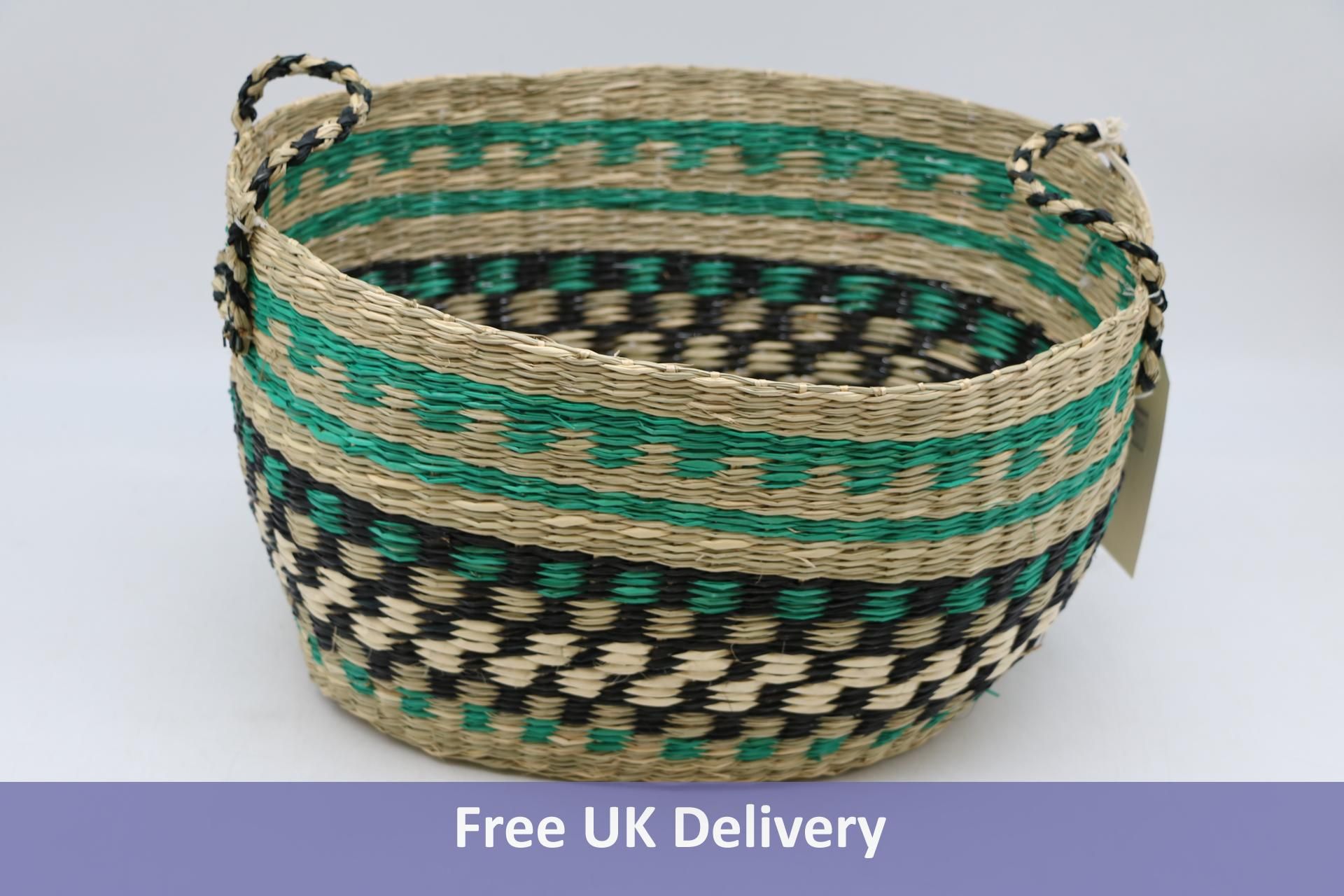 Two Gift Company Set of 2 Basket Boathouse, Green and Black, Made from Sea Grass, 1x 44cm x 27cm x 3