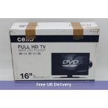 Cello Full HD TV with DVD Player, Black, Size 16". Box damaged, not tested