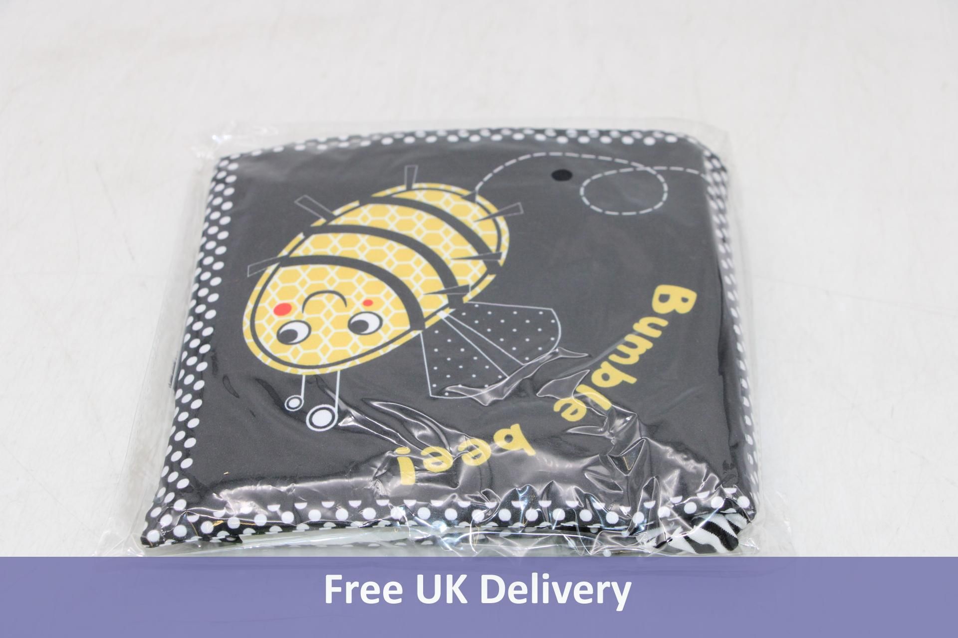 Fifteen Bumble Bee Babies Crinkle Soft Fabric Sensory Book, Black/Yellow, Age 0-12 Months
