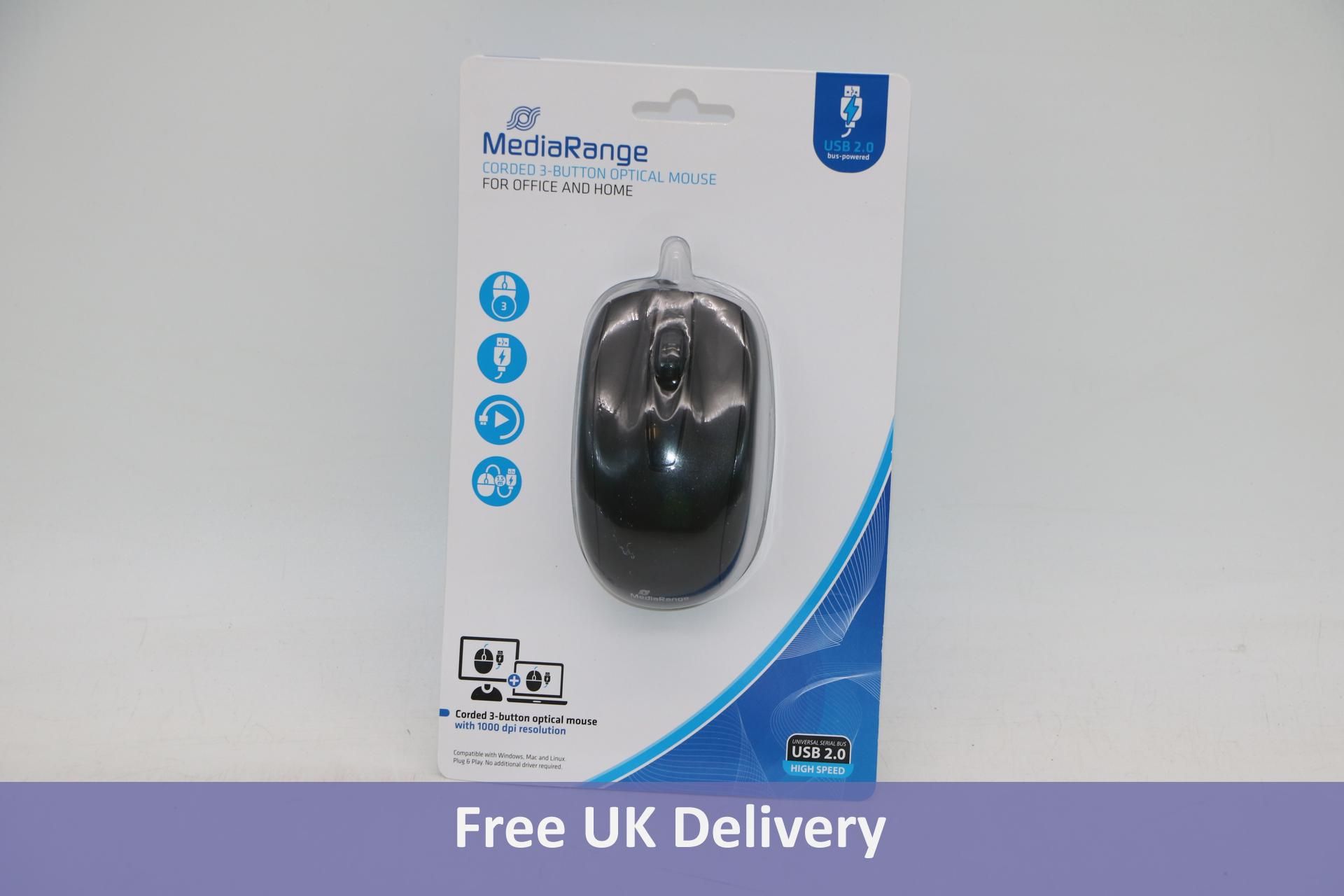 Twenty Mediarange Corded 3 Button Optical Mouse, Black