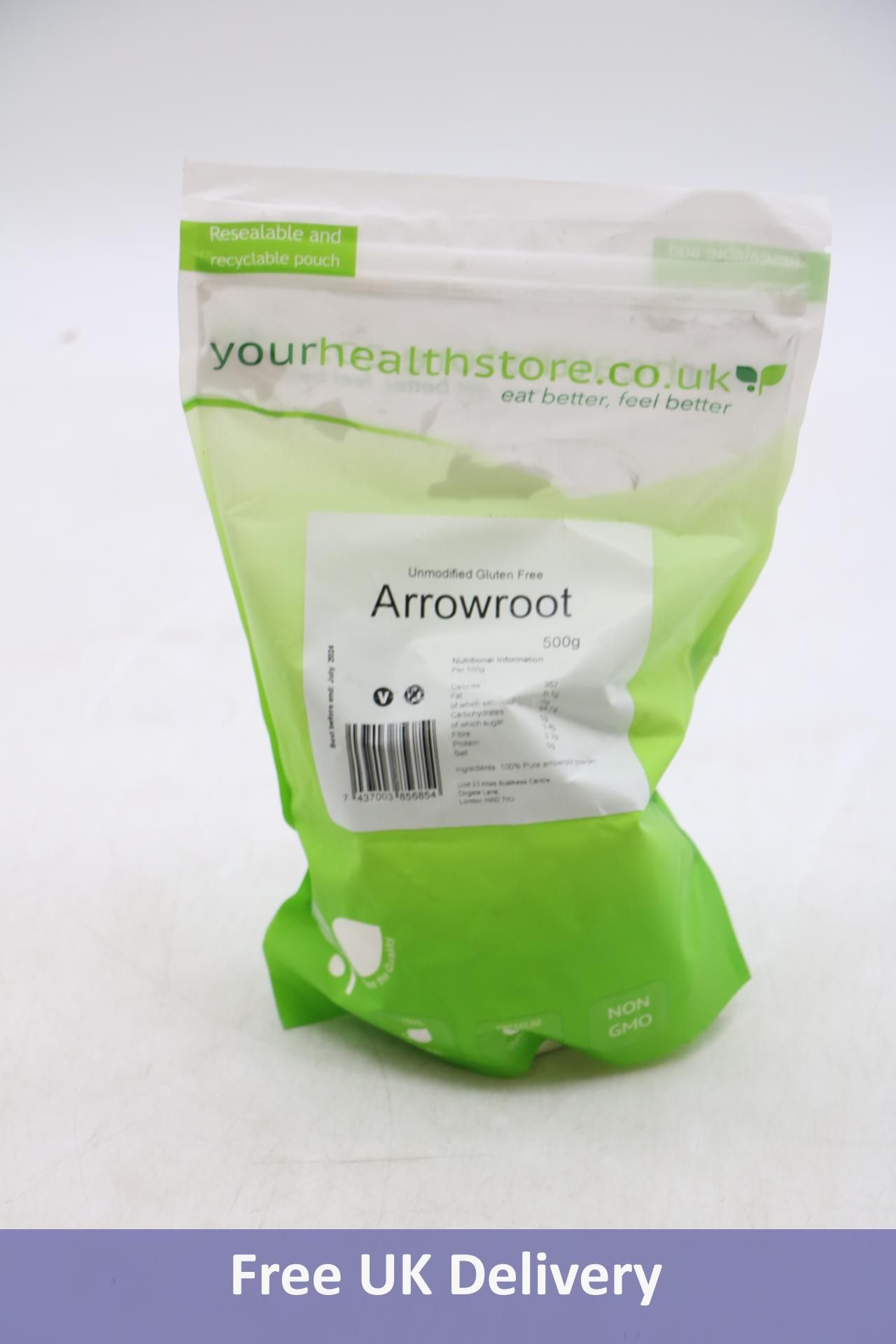 Twenty-two Bags of Unmodified Gluten Free Arrowroot 500g, Expiry 07/2024