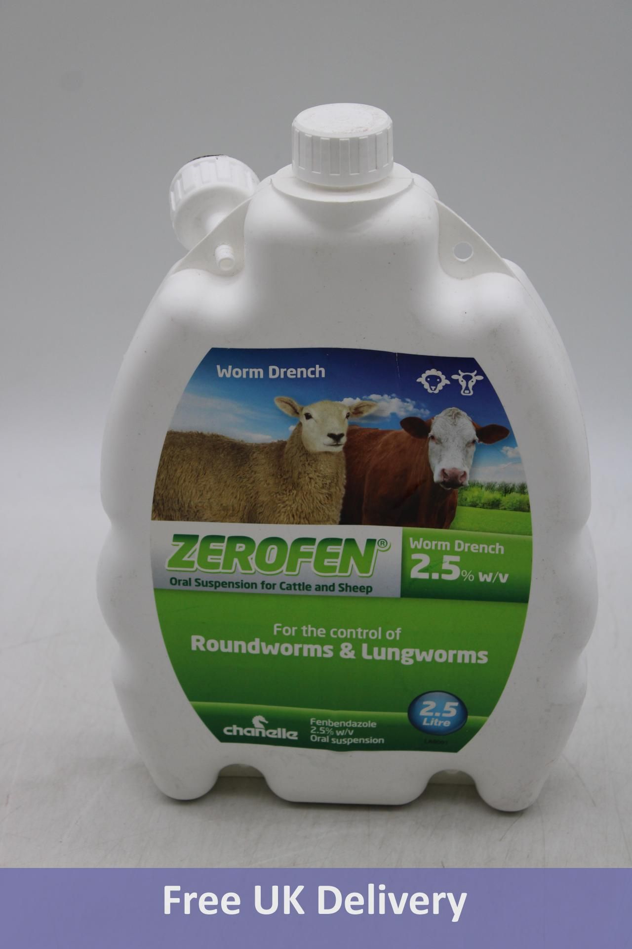 Five Zerofen Roundworm and Lungworm Controll Fluid, 2.5L, Expiry 07/25